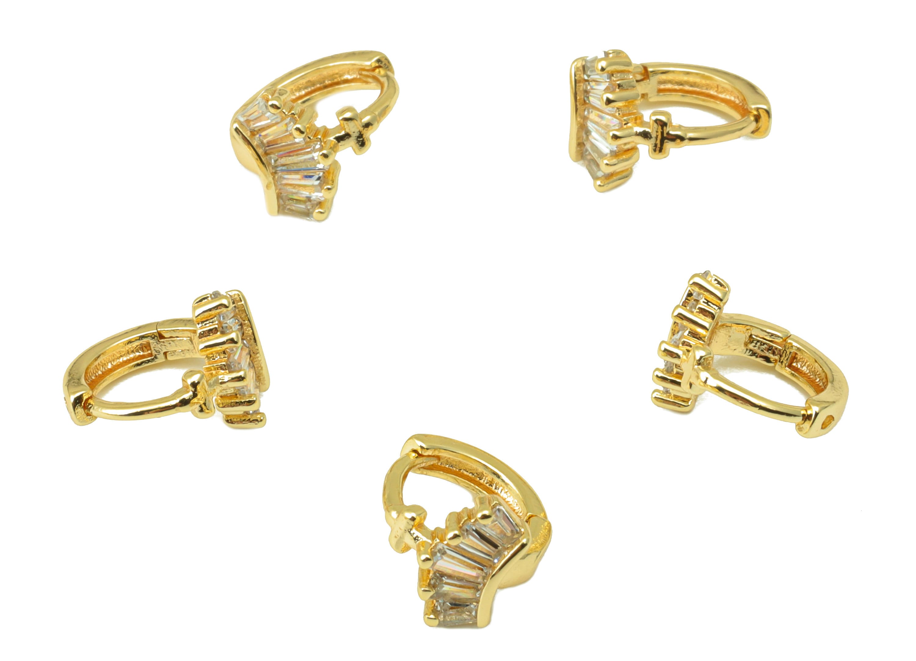 Brass Hoop Earring Clasp - Semi Earring Clasp - Crown Cubic Zirconia Huggie Clasp -Mini Hoop Clasp -18K Real Gold Plated- 9x8x2mm -RGP6551 - DOMEDBAZAAR