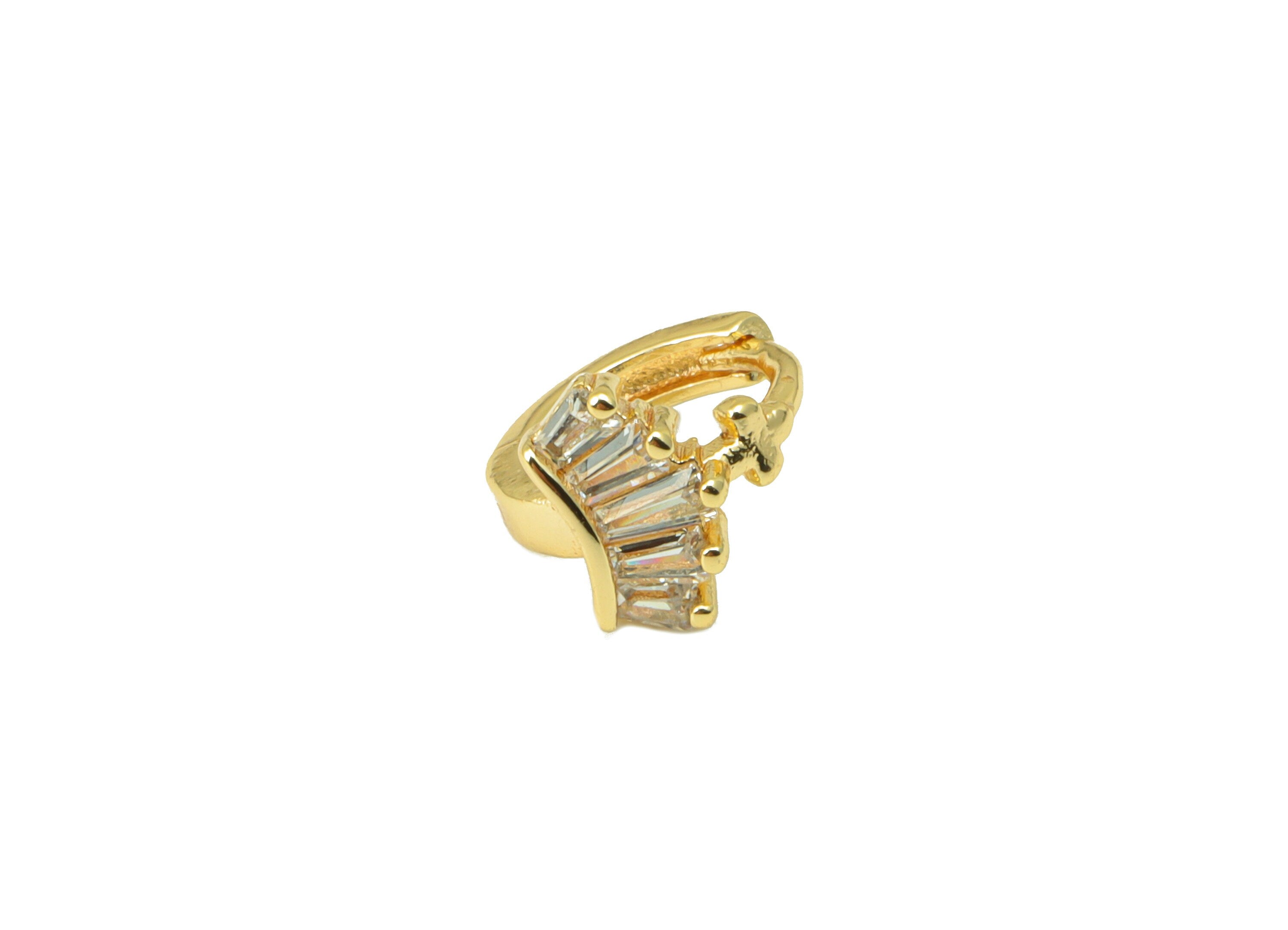 Brass Hoop Earring Clasp - Semi Earring Clasp - Crown Cubic Zirconia Huggie Clasp -Mini Hoop Clasp -18K Real Gold Plated- 9x8x2mm -RGP6551 - DOMEDBAZAAR