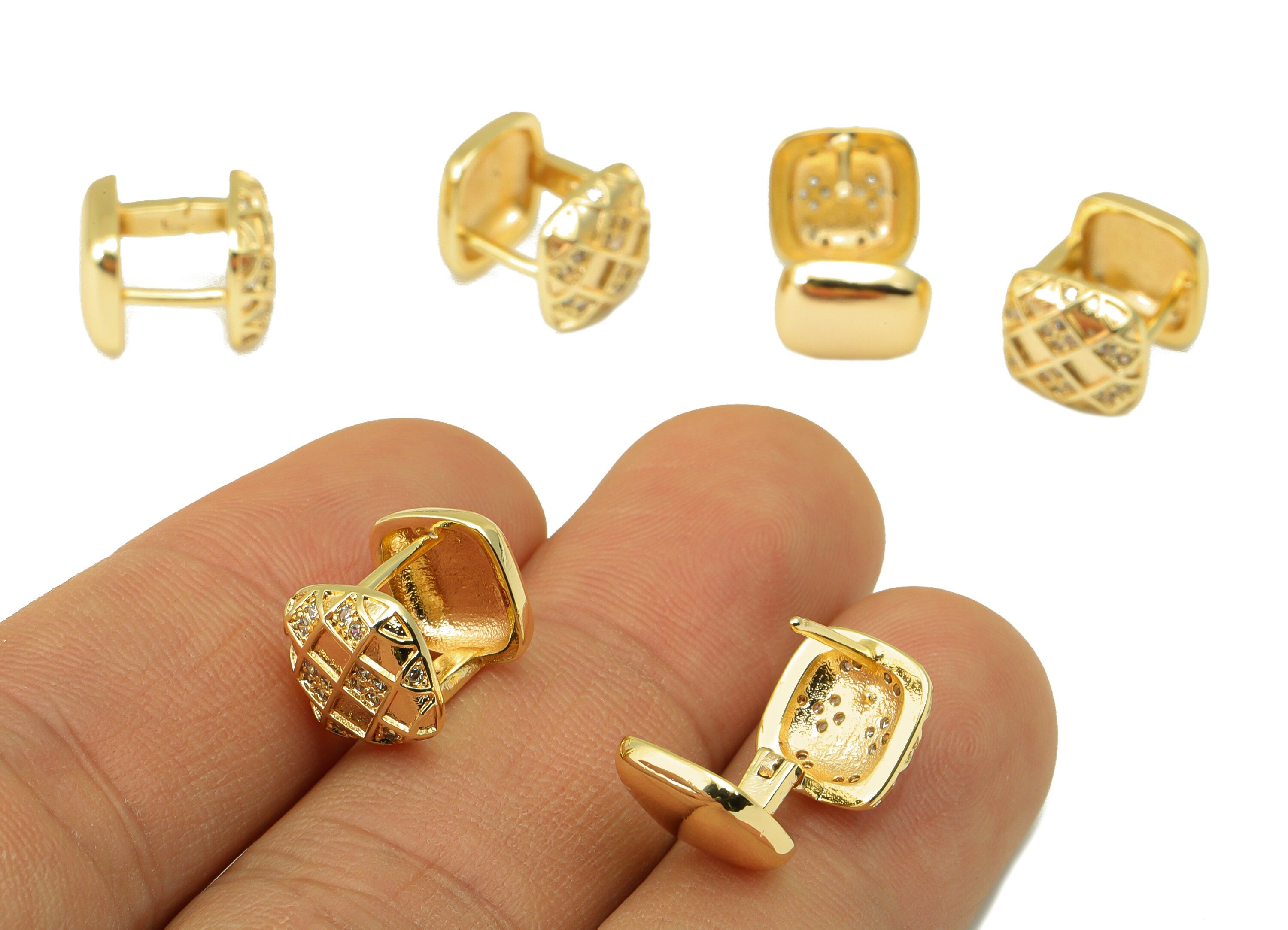 Brass Hoop Earring Clasp - Square Hoop Clasp - Cubic Zircon Huggie Hoop Clasp -CZ Huge Ring-18K Real Gold Plated - 12.66x9.9x2.2mm - RGP6564 - DOMEDBAZAAR