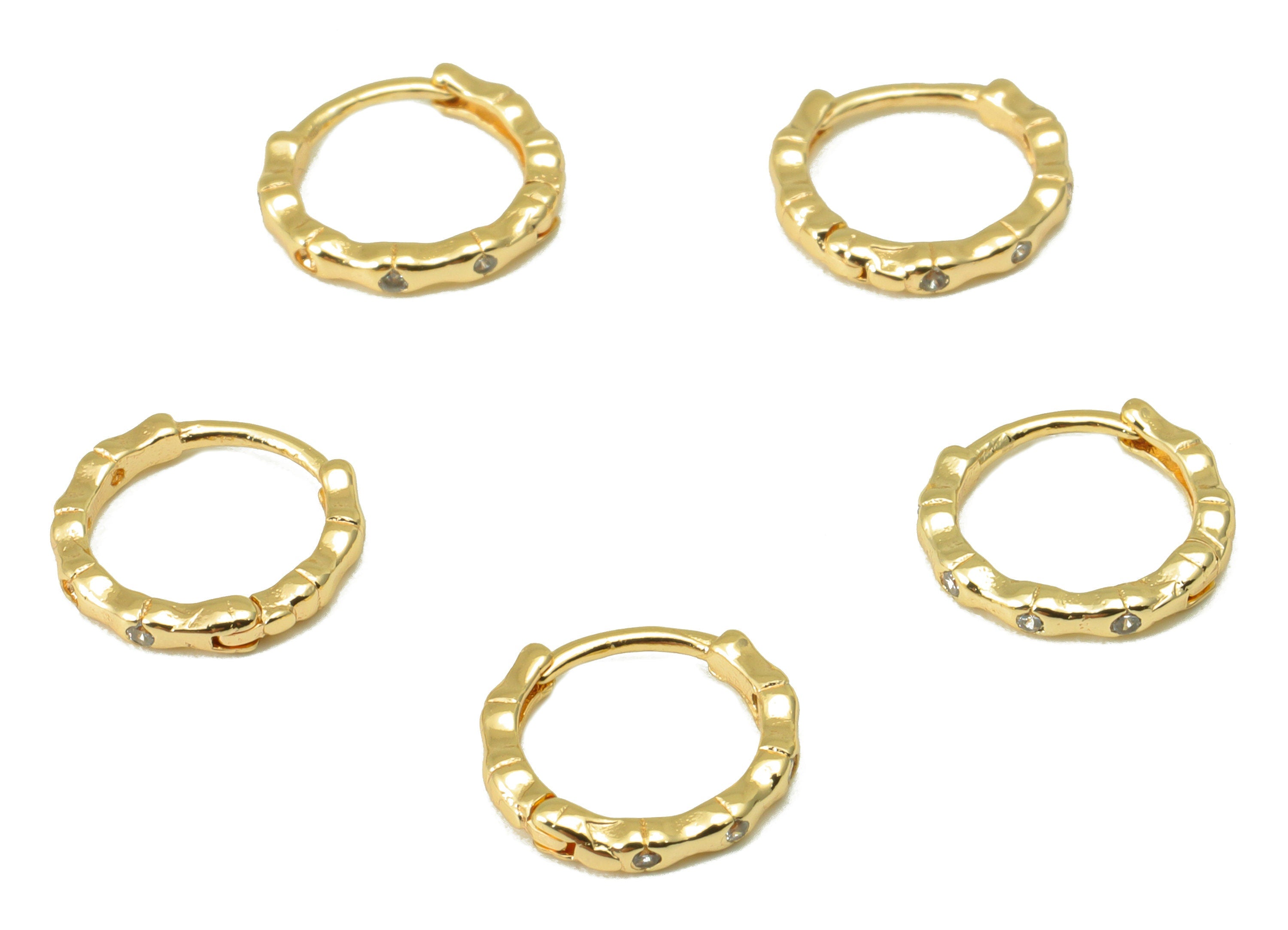 Brass Hoop Earring Clasp - Brass Bamboo Round Hoop Clasp -Cubic Zircon Huggie Hoop Clasp -18K Real Gold Plated -9.89x9.35x1.52mm- RGP6569 - DOMEDBAZAAR