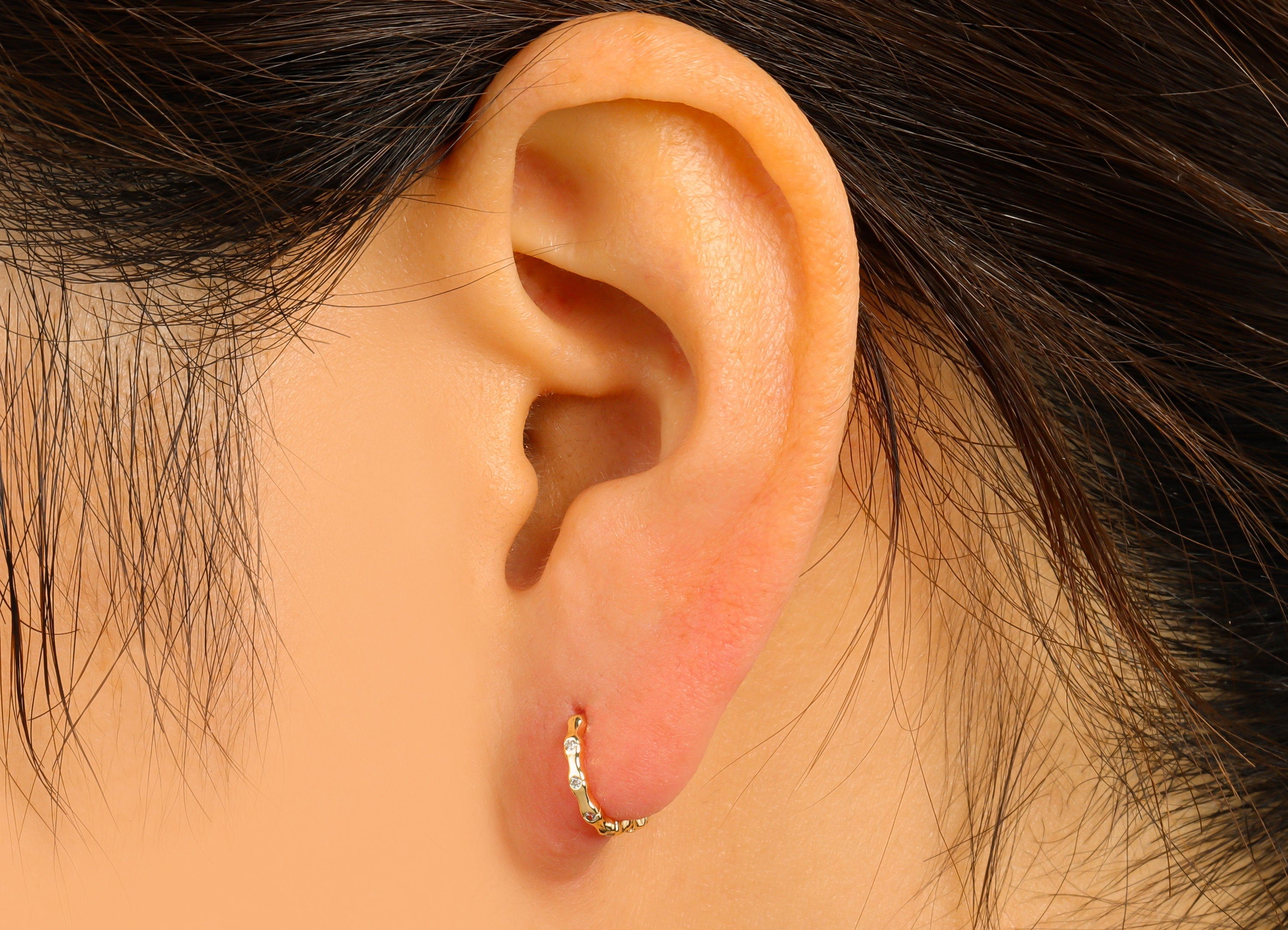 Brass Hoop Earring Clasp - Brass Bamboo Round Hoop Clasp -Cubic Zircon Huggie Hoop Clasp -18K Real Gold Plated -9.89x9.35x1.52mm- RGP6569 - DOMEDBAZAAR