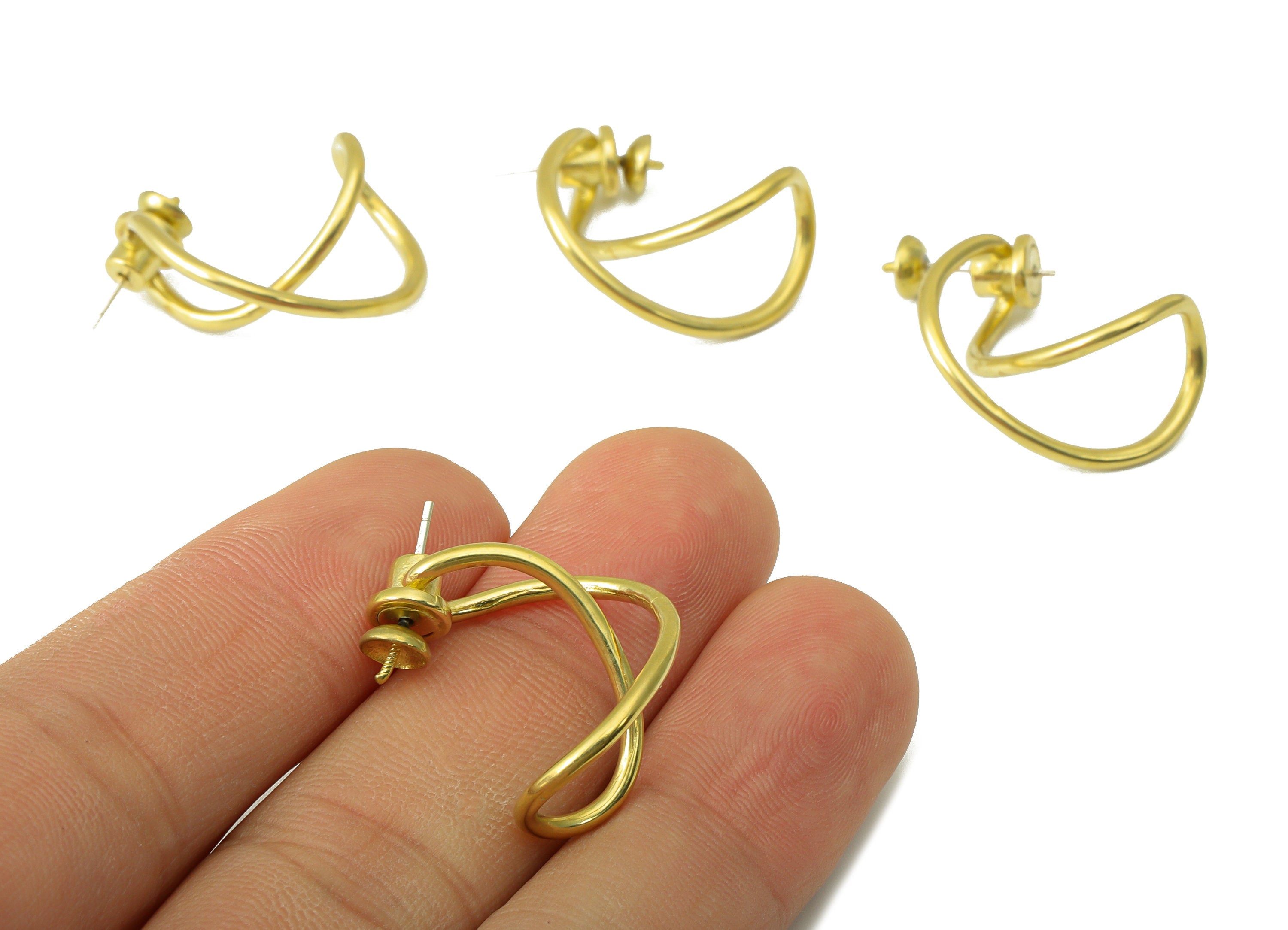 Brass Infinity Earrings Stud - Raw Brass Earring Post -Brass Wire Earring for Pearl - Brass Stud -Jewelry Supplies -22.33x18.98x2mm - PP8416 - DOMEDBAZAAR