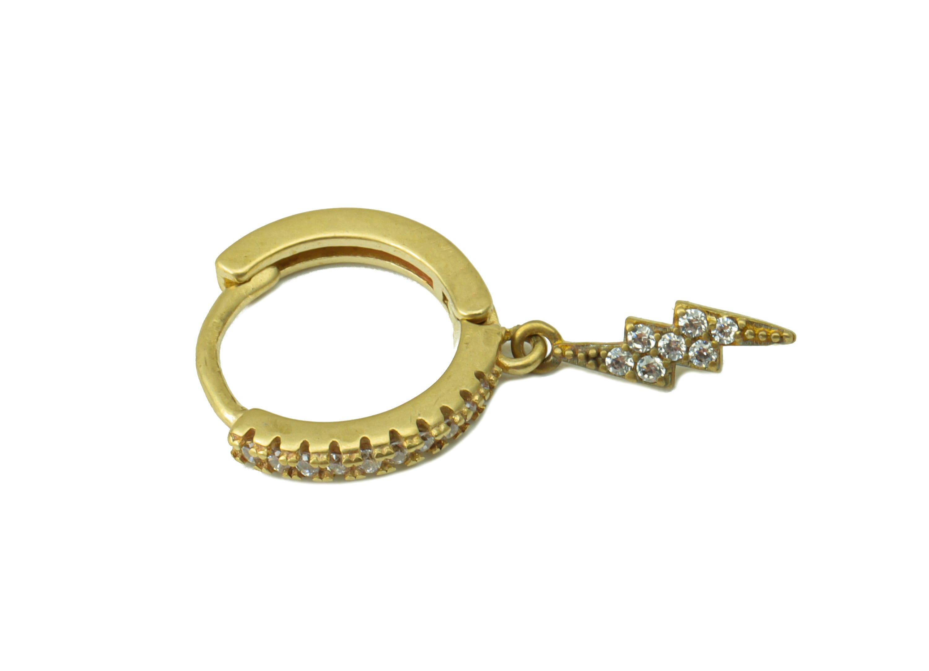 Brass Lighting Flash Hoop Clasp - Raw Brass Huggie Hoop Clasp - Cubic Zircon Earring Clasp -Jewelry Supplies -23.1x12.72x1.84mm - PP8476 - DOMEDBAZAAR