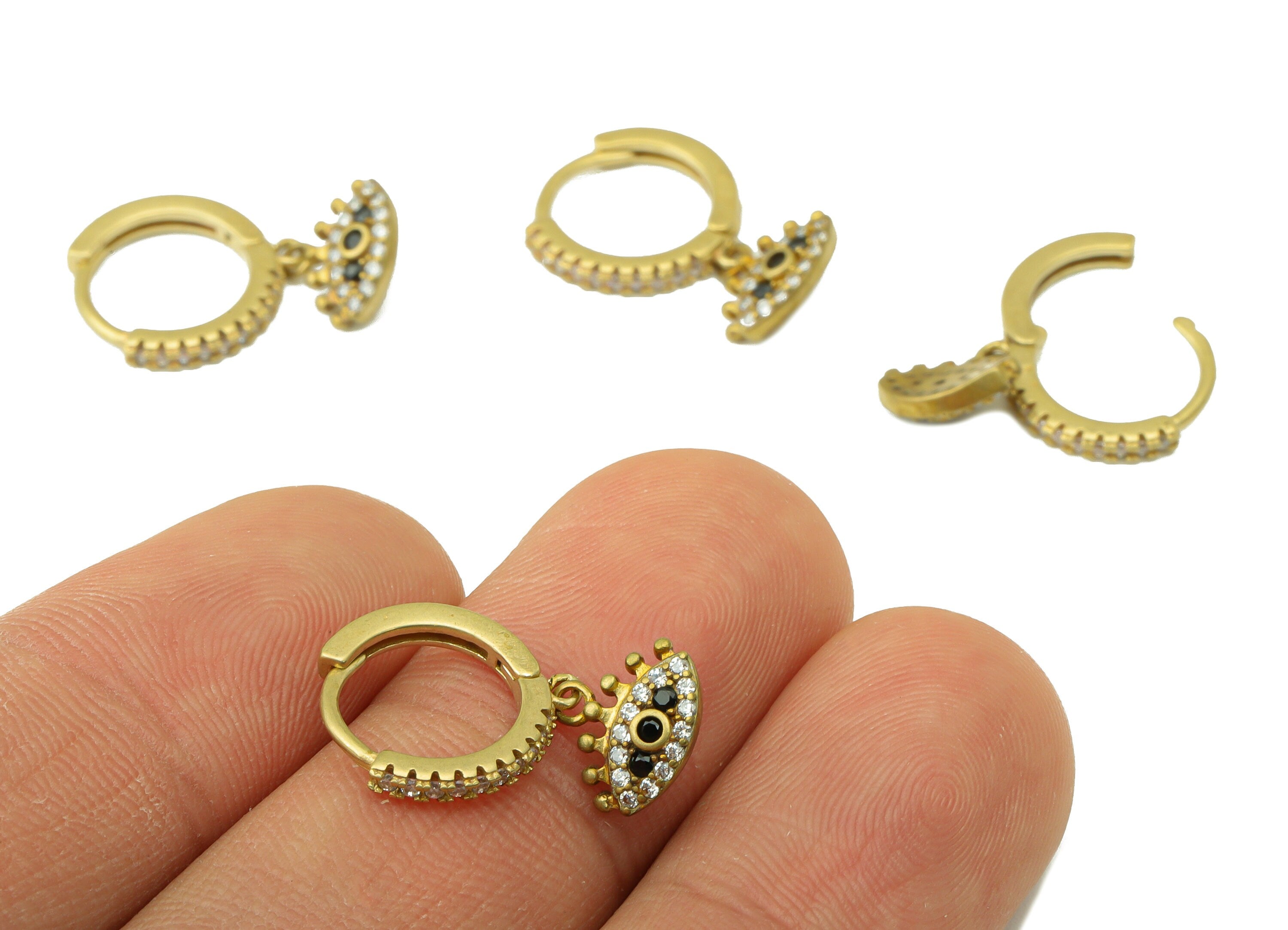 Brass Eye Hoop Clasp - Raw Brass Huggie Hoop Clasp - Eyelash Cubic Zircon Earring Clasp -Jewelry Supplies -20.6 x 12.67 x 1.85mm - PP8477 - DOMEDBAZAAR