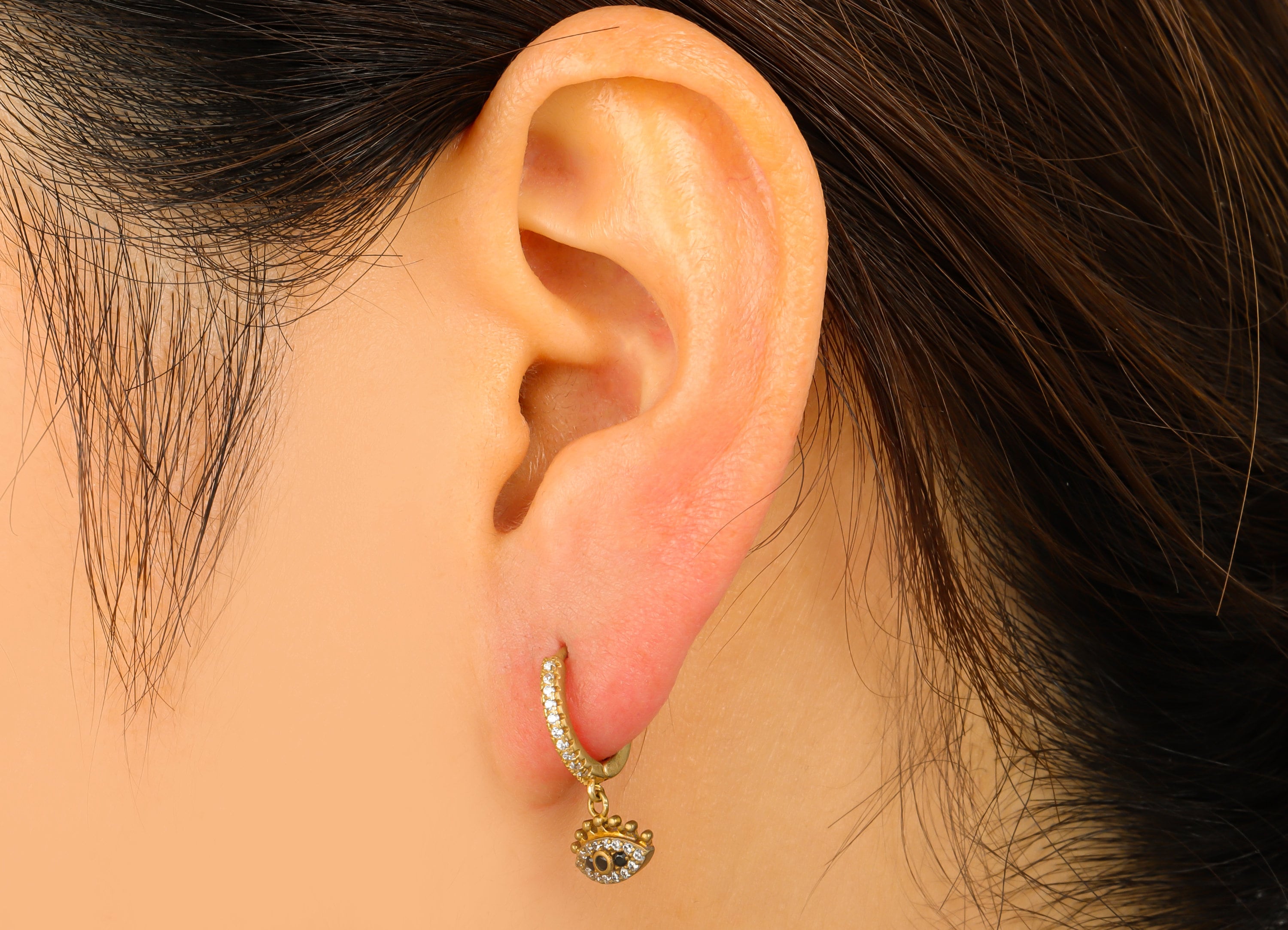 Brass Eye Hoop Clasp - Raw Brass Huggie Hoop Clasp - Eyelash Cubic Zircon Earring Clasp -Jewelry Supplies -20.6 x 12.67 x 1.85mm - PP8477 - DOMEDBAZAAR