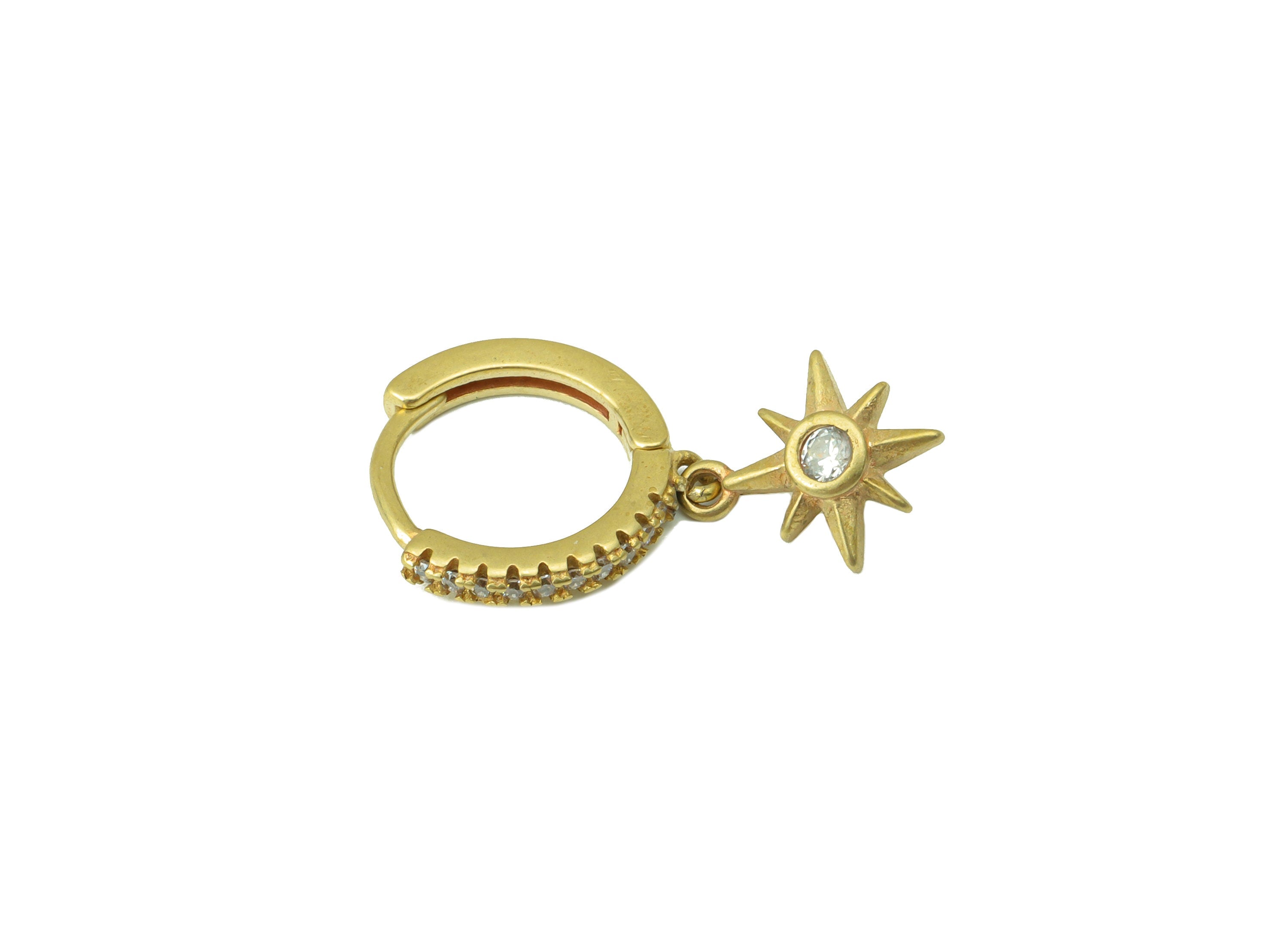 Brass North Star Earring Clasp - Raw Brass Sun Huggie Hoop Earring - Cubic Zircon Earring Clasp -Jewelry Supplies - 23x13x1.85mm - PP8478 - DOMEDBAZAAR