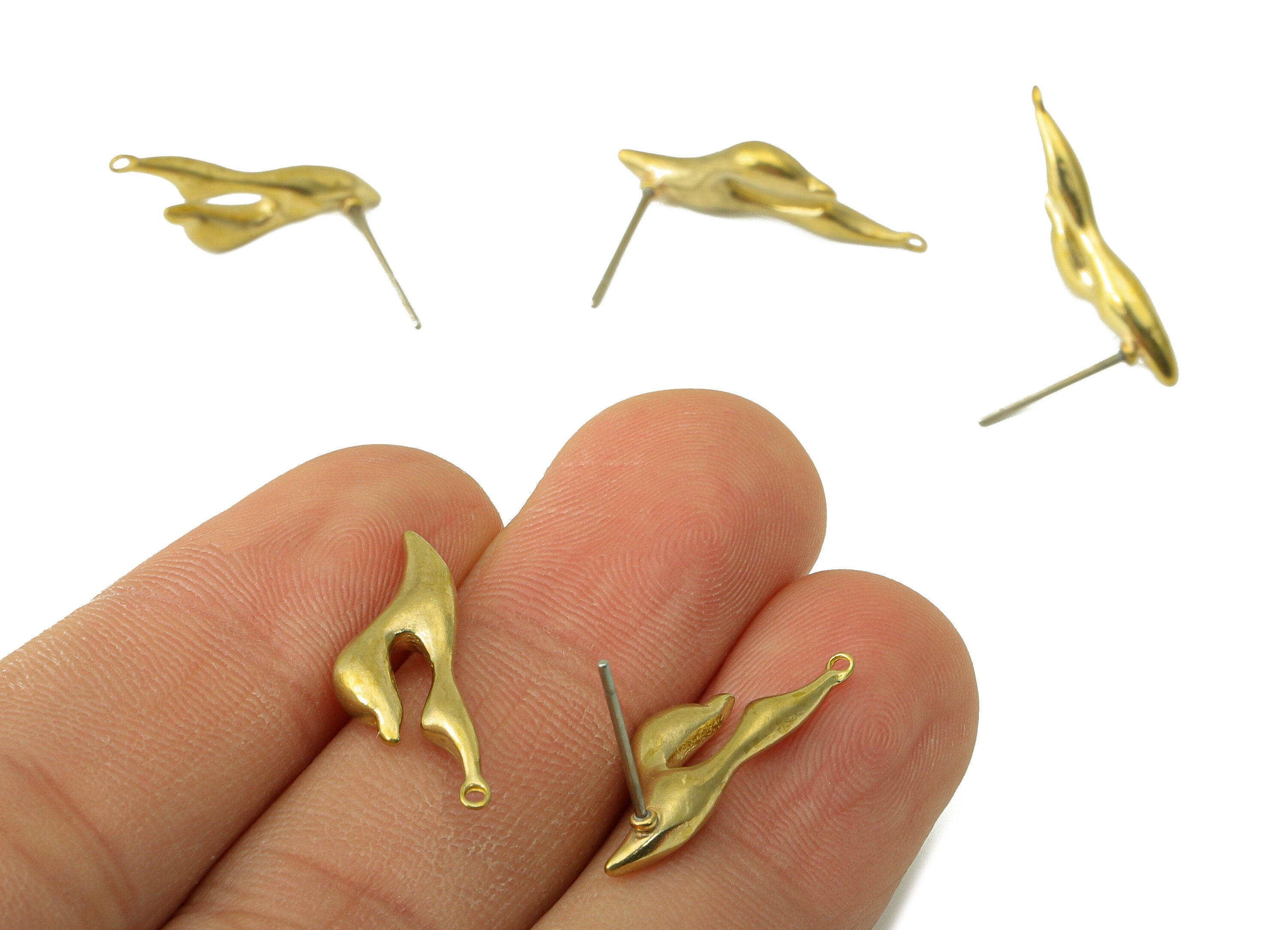 Brass Irregular Earring Stud - Melting Fly Earring Post - Burning Earring Post with Loop - Jewelry Supplies-22.82x8.05x3.27mm - PP8473 - DOMEDBAZAAR