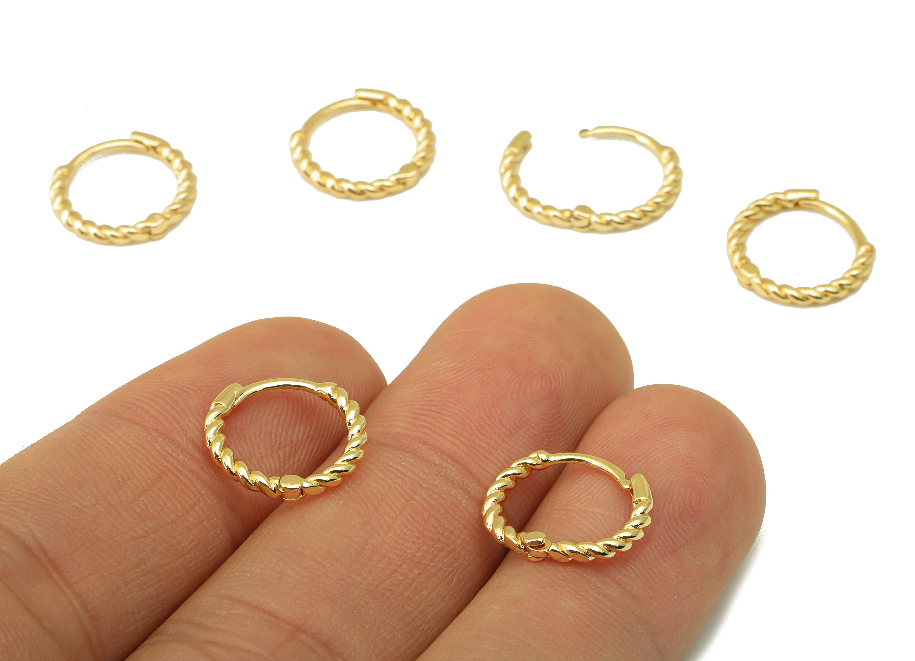 Brass Twisted Hoop Earring Clasp - Brass Twist Chain Round Hoop Clasp - Huggie Clasp -Ring Clasp - 18K Real Gold Plated -13x12x1mm- RGP6530 - DOMEDBAZAAR
