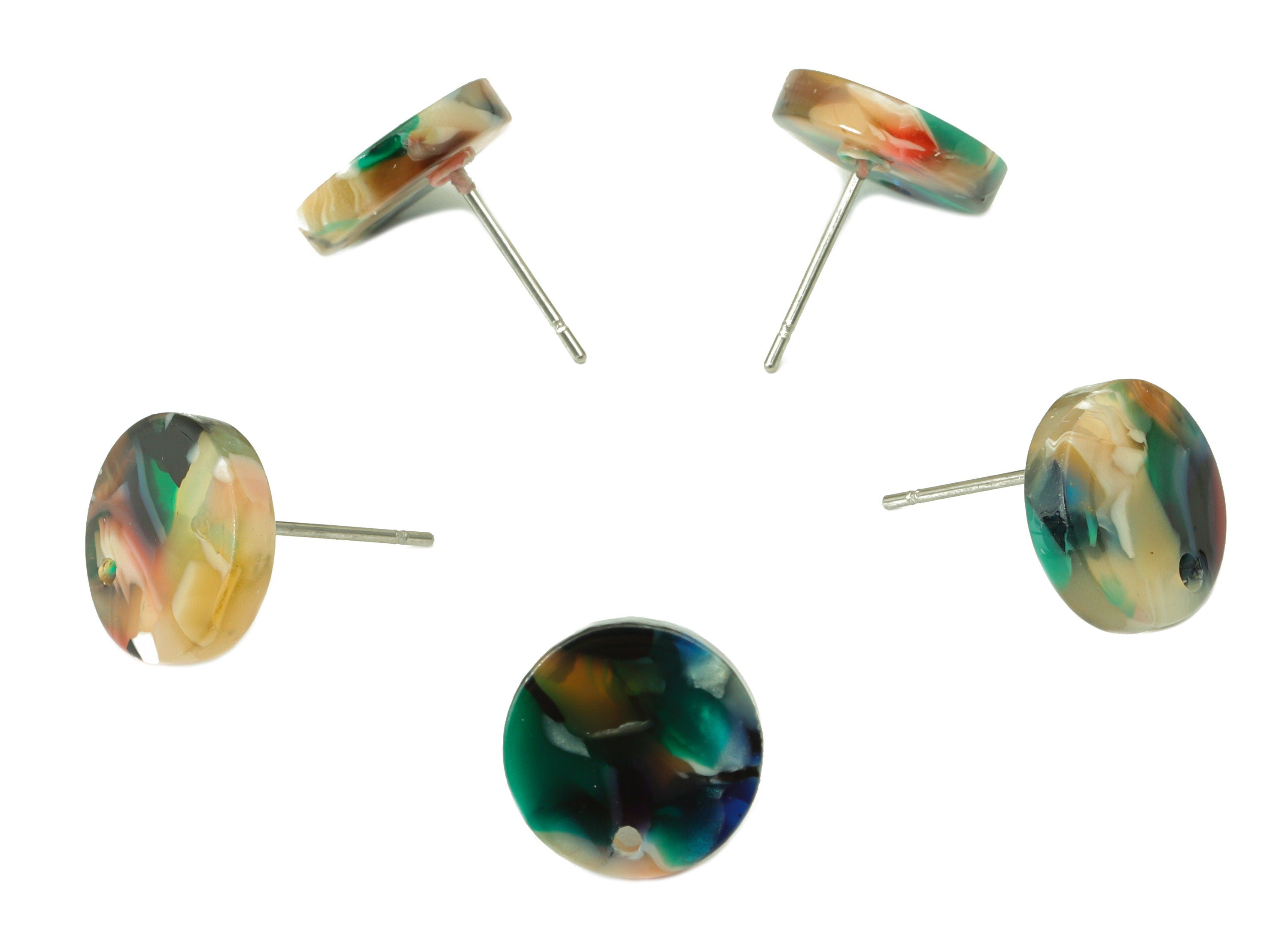 Acrylic Round Earring Stud - Acrylic Circle Earring Post - 316 Surgical Stainless Steel - Color Code: A893 - 11.75x11.69x2.4mm - AC1139-A893 - DOMEDBAZAAR