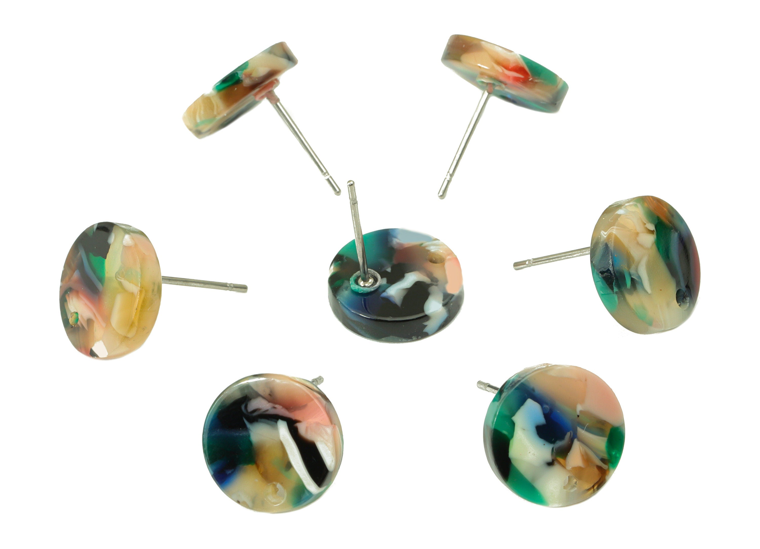 Acrylic Round Earring Stud - Acrylic Circle Earring Post - 316 Surgical Stainless Steel - Color Code: A893 - 11.75x11.69x2.4mm - AC1139-A893 - DOMEDBAZAAR