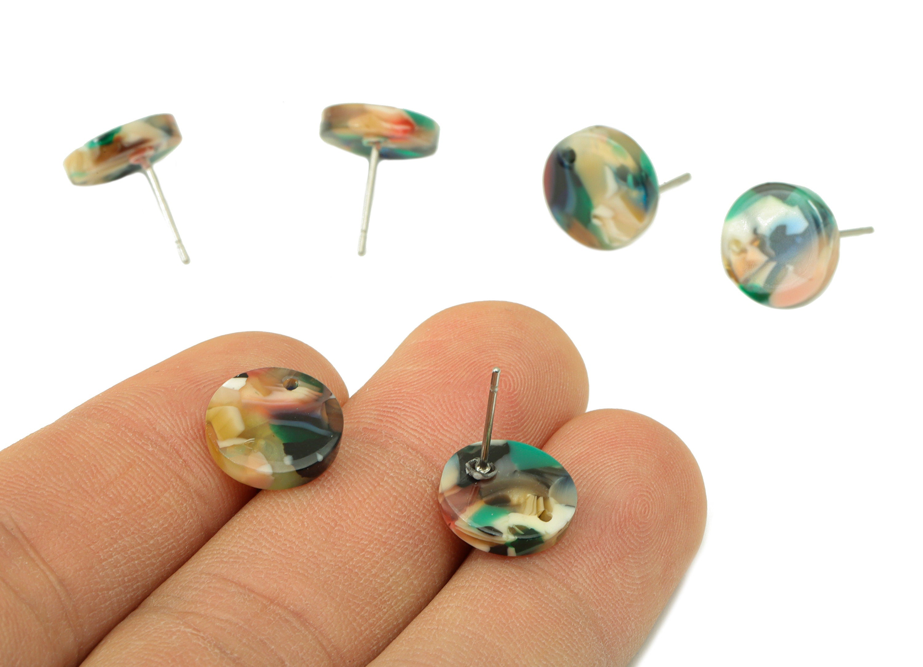 Acrylic Round Earring Stud - Acrylic Circle Earring Post - 316 Surgical Stainless Steel - Color Code: A893 - 11.75x11.69x2.4mm - AC1139-A893 - DOMEDBAZAAR