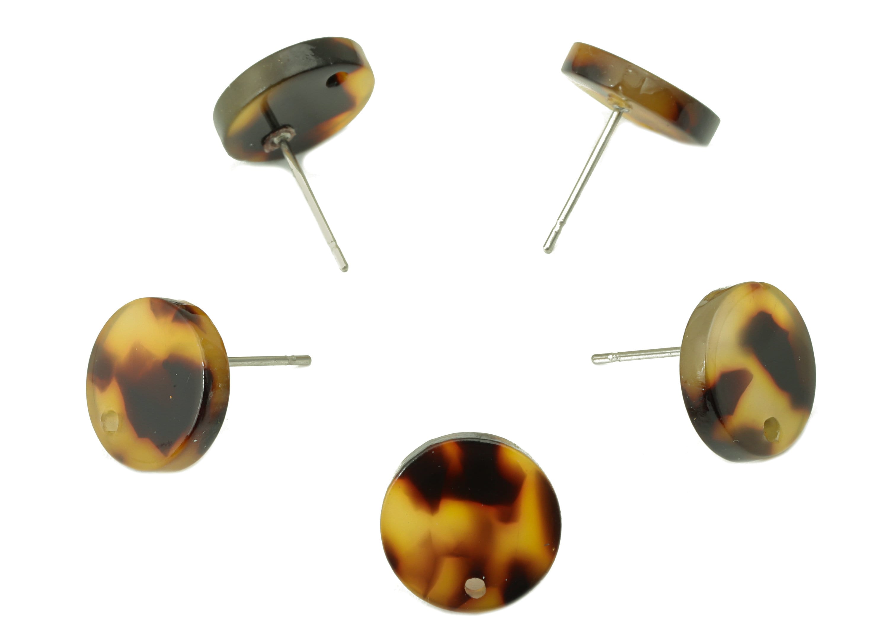 Acrylic Round Earring Stud - Acrylic Circle Earring Post - Tortoise Shell - Stainless Steel - Color Code: A894 - 11x11x2mm - AC1139-A894 - DOMEDBAZAAR