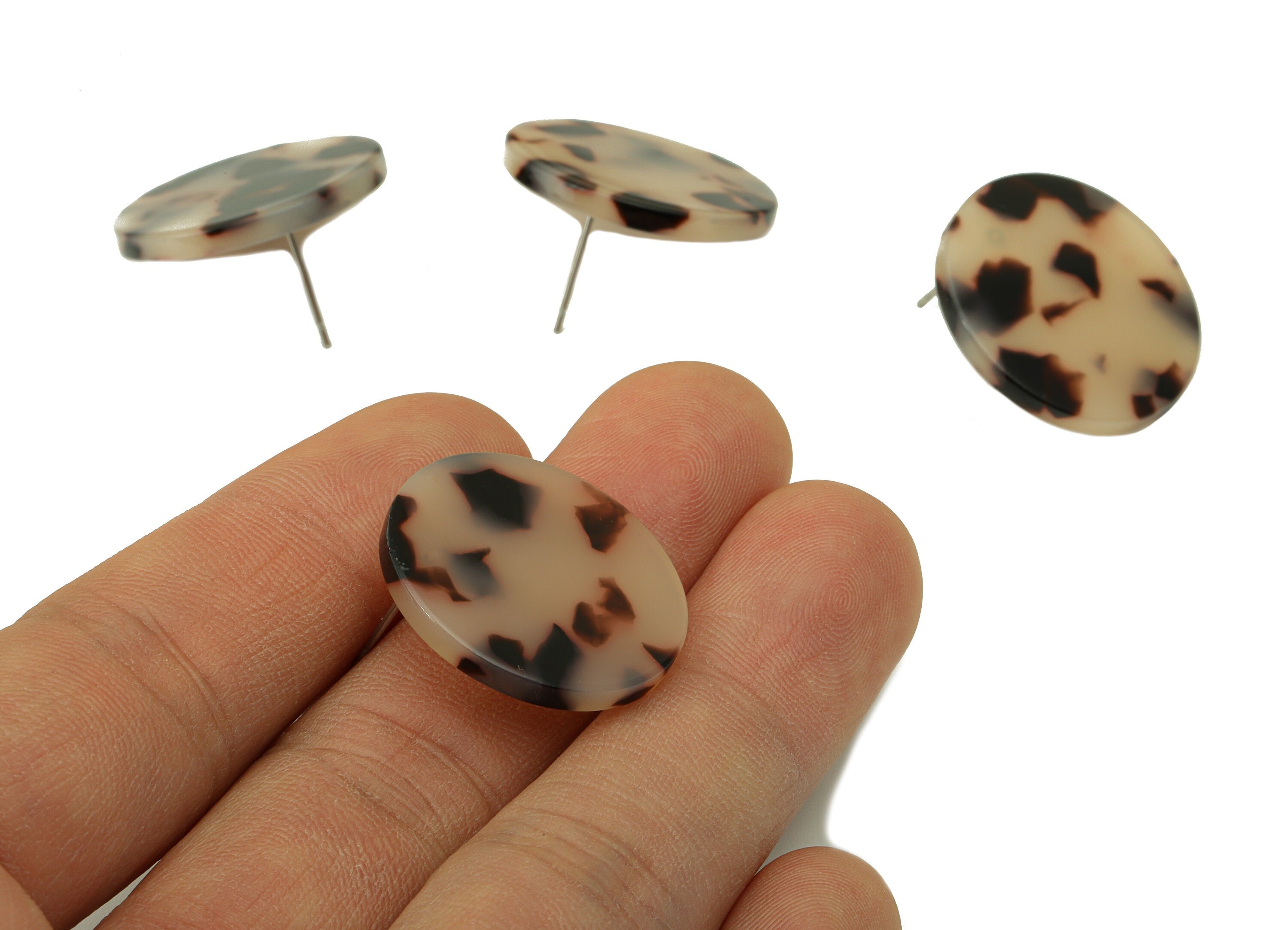 Acetate Round Earring Stud - Circle Earring Post - Earring Post - Blonde Tortoise Shell - Color Code: A07- 24.77x24.77x2.54mm - AC1813-A07 - DOMEDBAZAAR