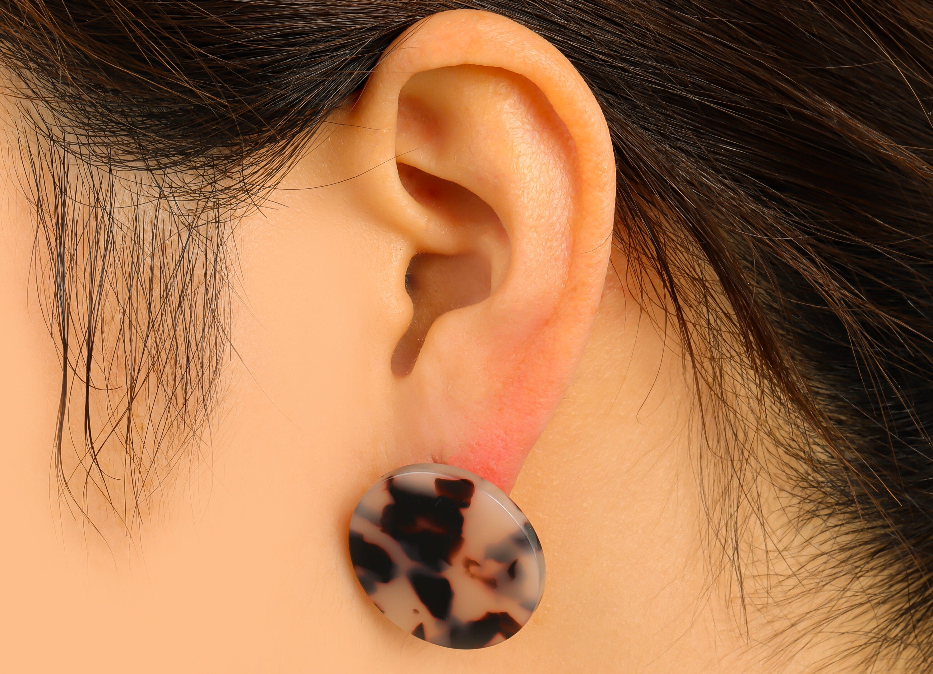 Acetate Round Earring Stud - Circle Earring Post - Earring Post - Blonde Tortoise Shell - Color Code: A07- 24.77x24.77x2.54mm - AC1813-A07 - DOMEDBAZAAR