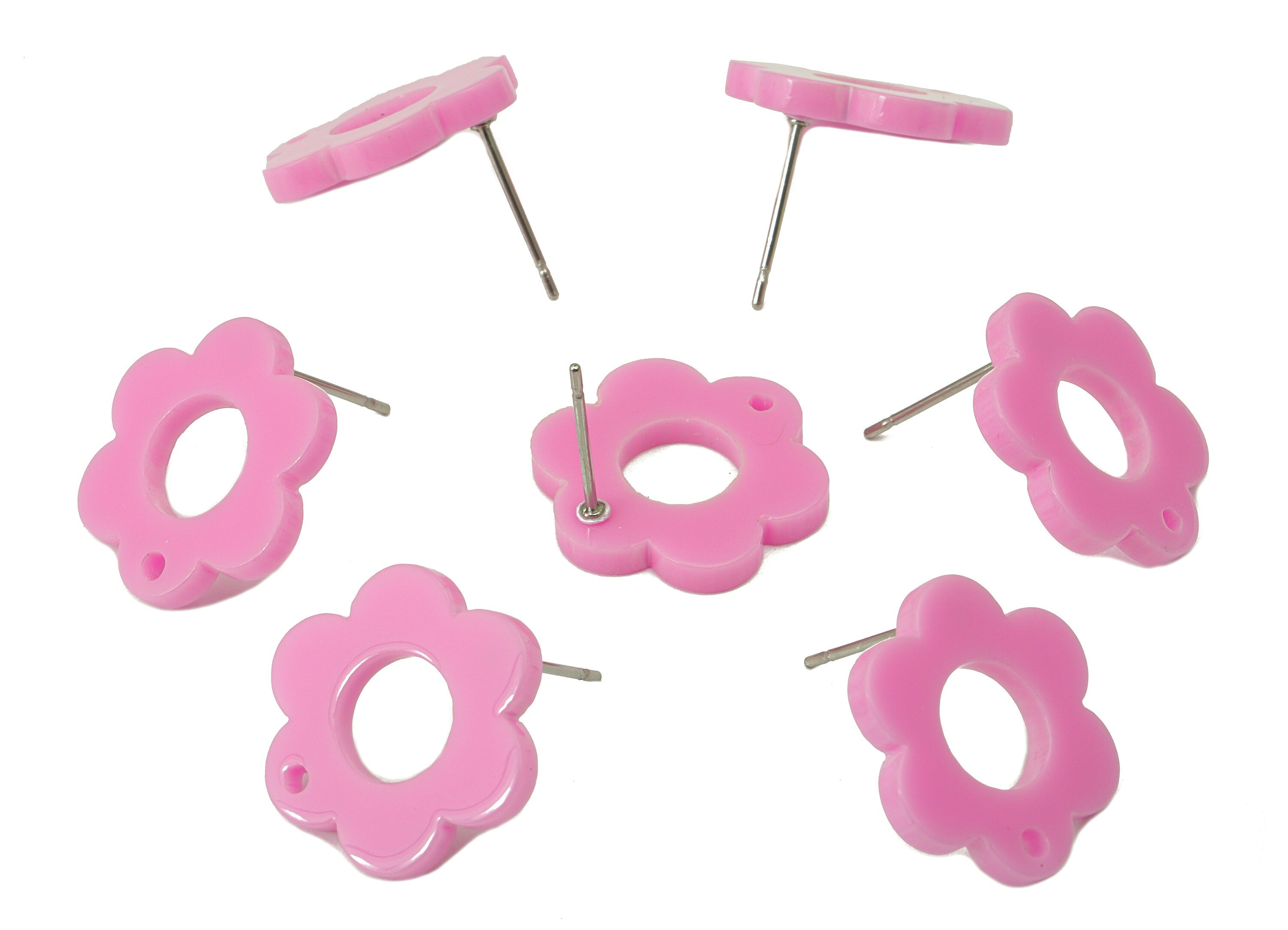 Acrylic Flower Earring Stud - Matte Pink Earring Post - Pink Flower Earring Post -Flower Ring - Color Code: A891 -17x12x2mm- AC2428-A891 - DOMEDBAZAAR