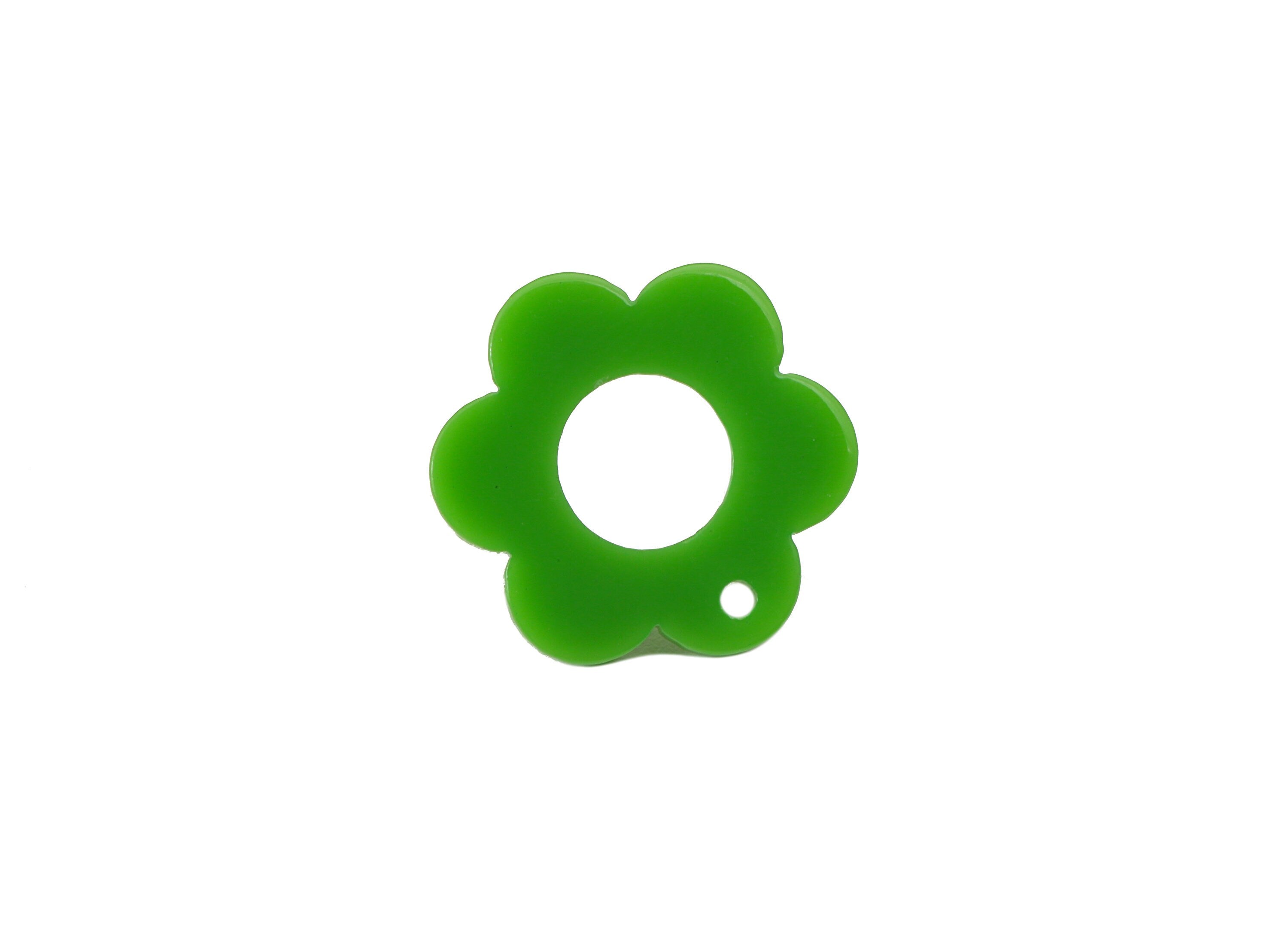 Acrylic Flower Earring Stud - Matte Green Earring Post - Green Flower Earring Post - Flower Ring - Color Code: A890-17x12x2mm-AC2428-A890 - DOMEDBAZAAR