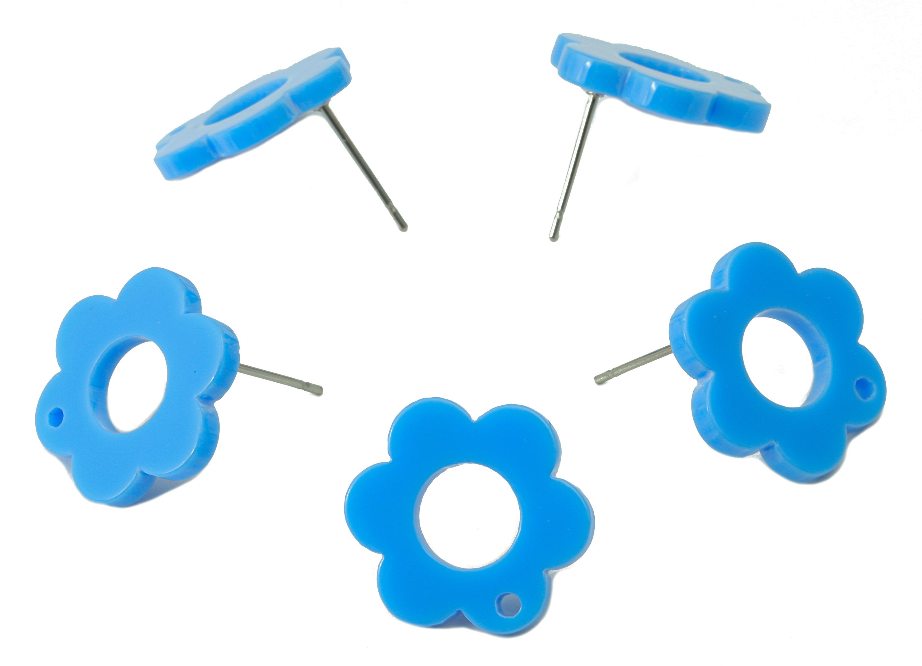 Acrylic Flower Earring Stud - Matte Blue Earring Post - Blue Flower Earring Post - Flower Ring - Color Code: A722-17x12x2mm-AC2428-A722 - DOMEDBAZAAR