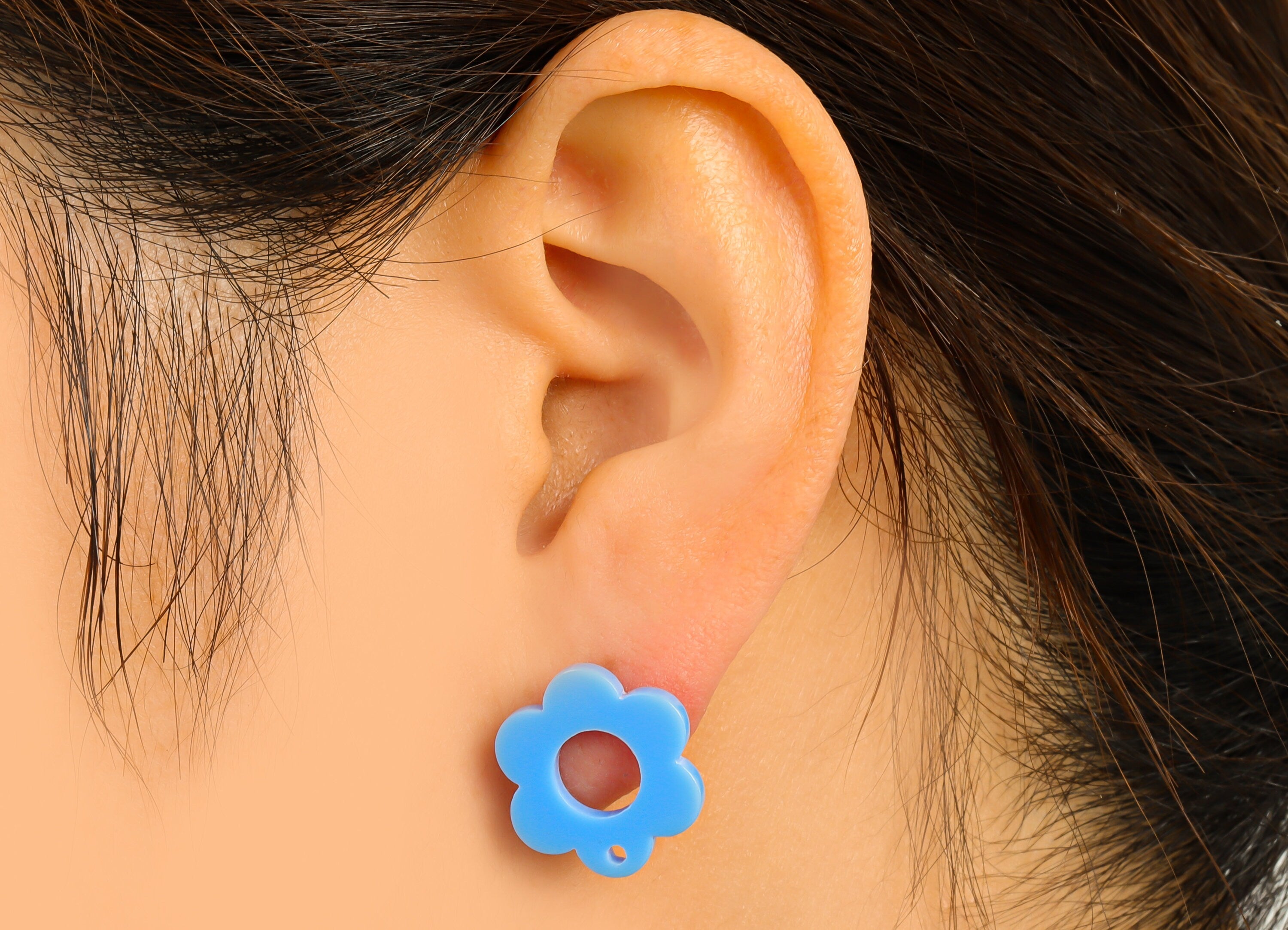 Acrylic Flower Earring Stud - Matte Blue Earring Post - Blue Flower Earring Post - Flower Ring - Color Code: A722-17x12x2mm-AC2428-A722 - DOMEDBAZAAR