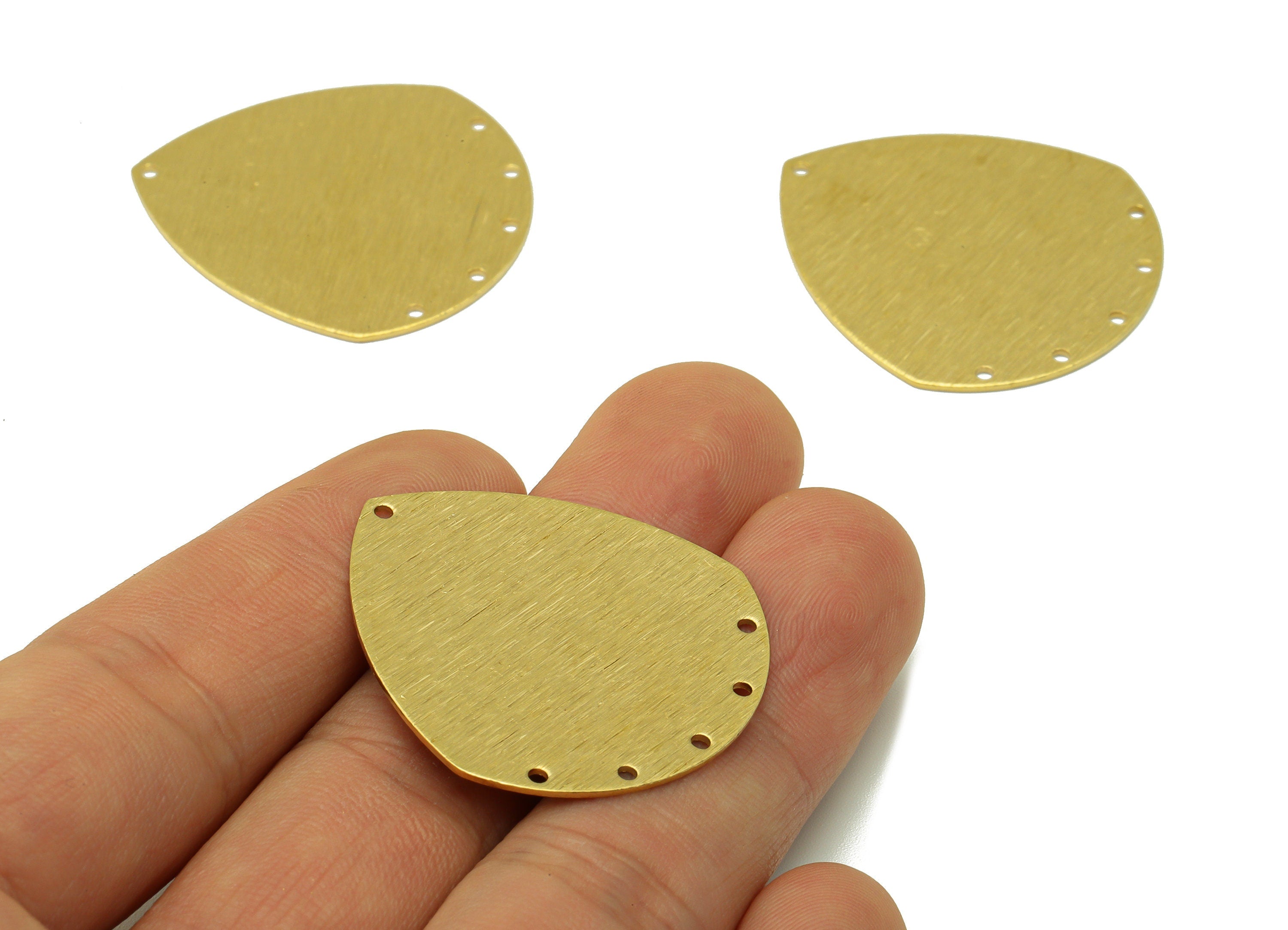 Brass Shield Connector - Raw Brass Teardrop Pendant - Textured Geometry Earring Charm - For Necklace - 36x33x0.77mm - PP8155 - DOMEDBAZAAR