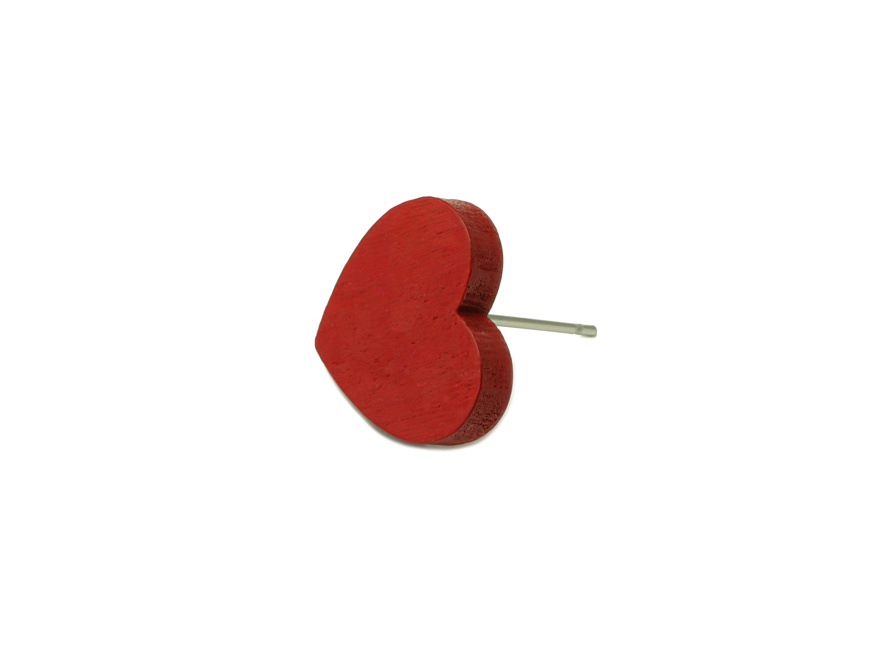 Redwood Natural Wood Earring Stud - Wood Heart Earring Post - Red heart Wood Earring Post - Stainless Steel Stud -14x15x3mm - BB1311 - DOMEDBAZAAR
