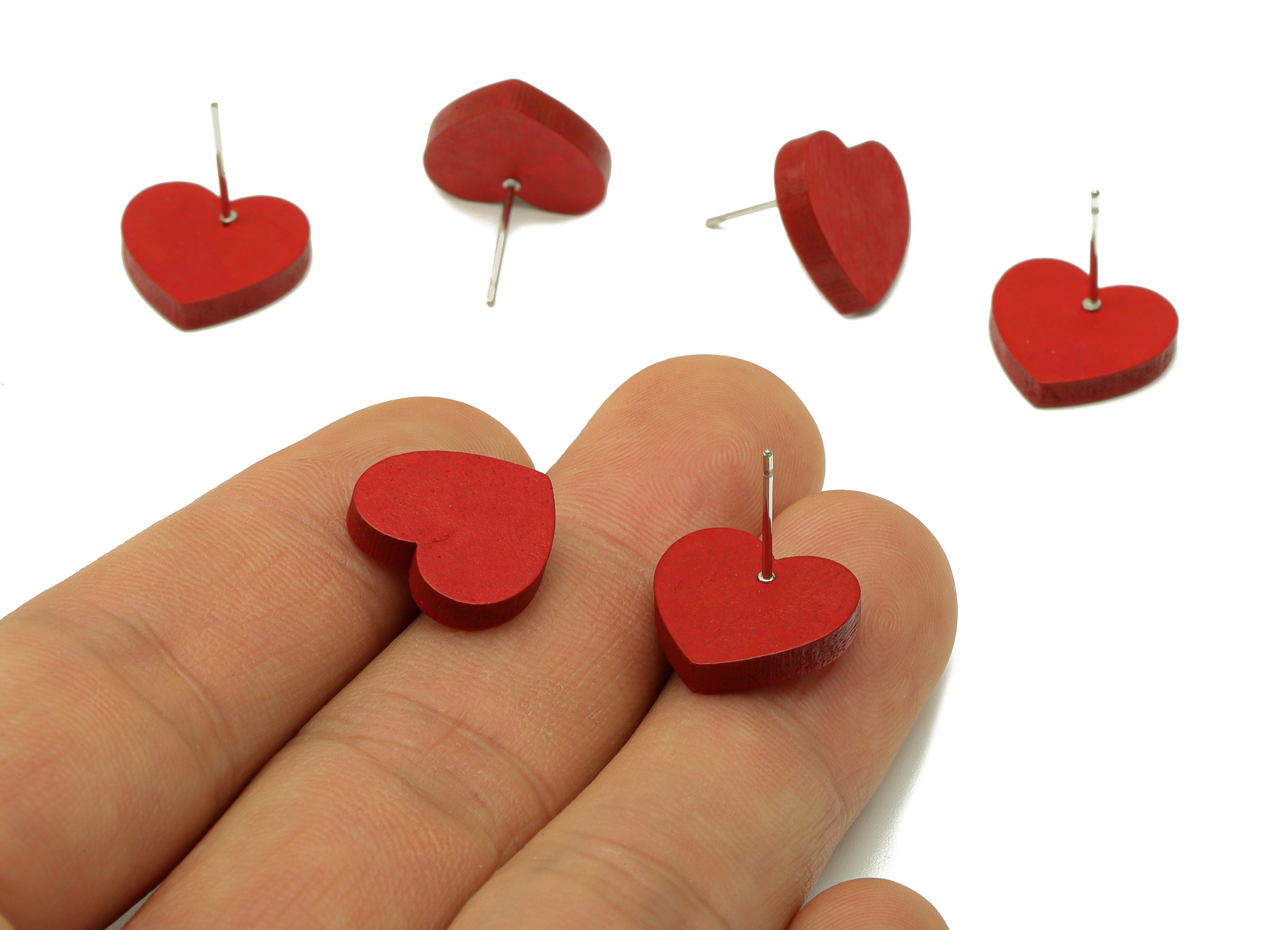 Redwood Natural Wood Earring Stud - Wood Heart Earring Post - Red heart Wood Earring Post - Stainless Steel Stud -14x15x3mm - BB1311 - DOMEDBAZAAR