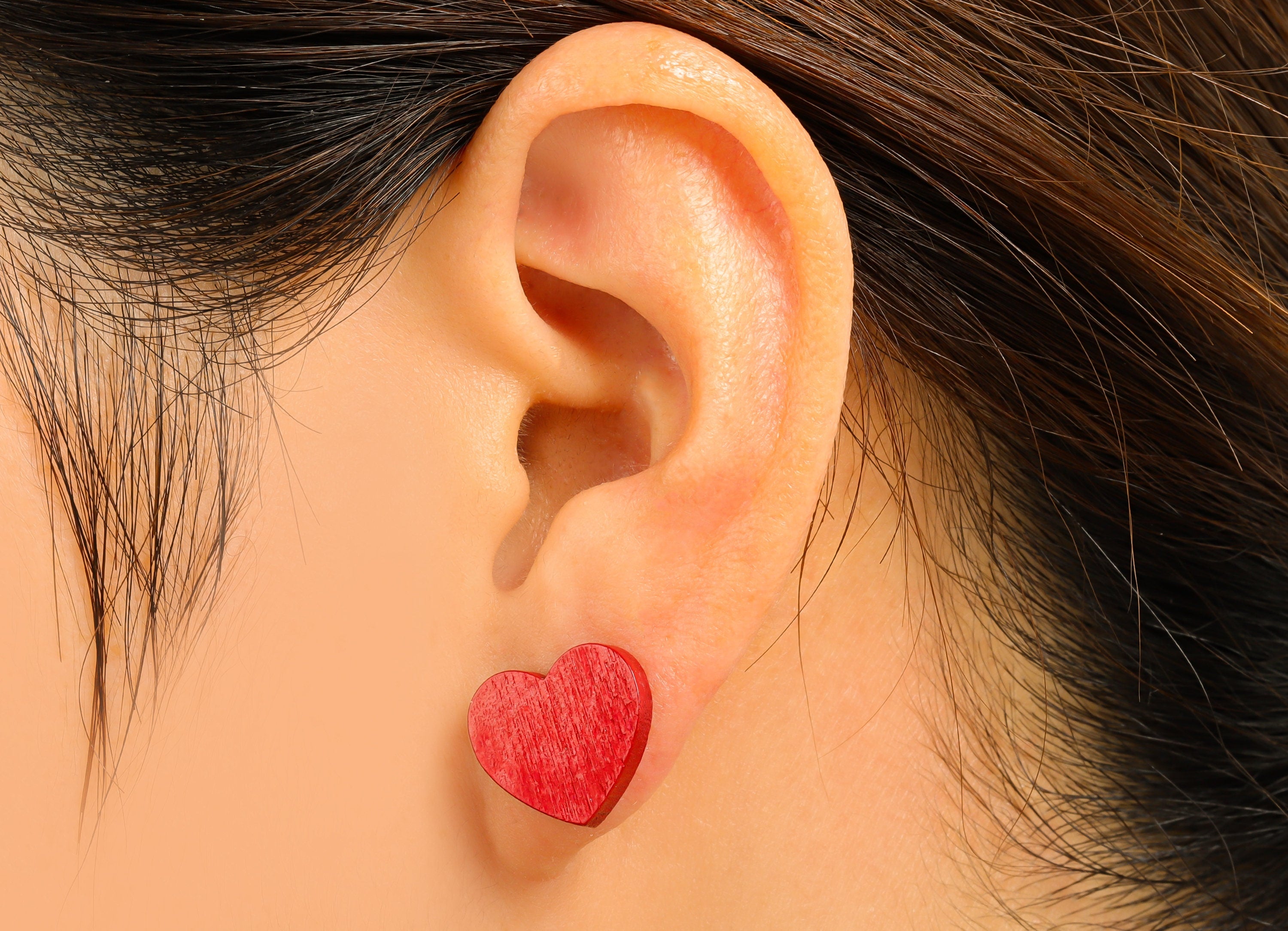 Redwood Natural Wood Earring Stud - Wood Heart Earring Post - Red heart Wood Earring Post - Stainless Steel Stud -14x15x3mm - BB1311 - DOMEDBAZAAR