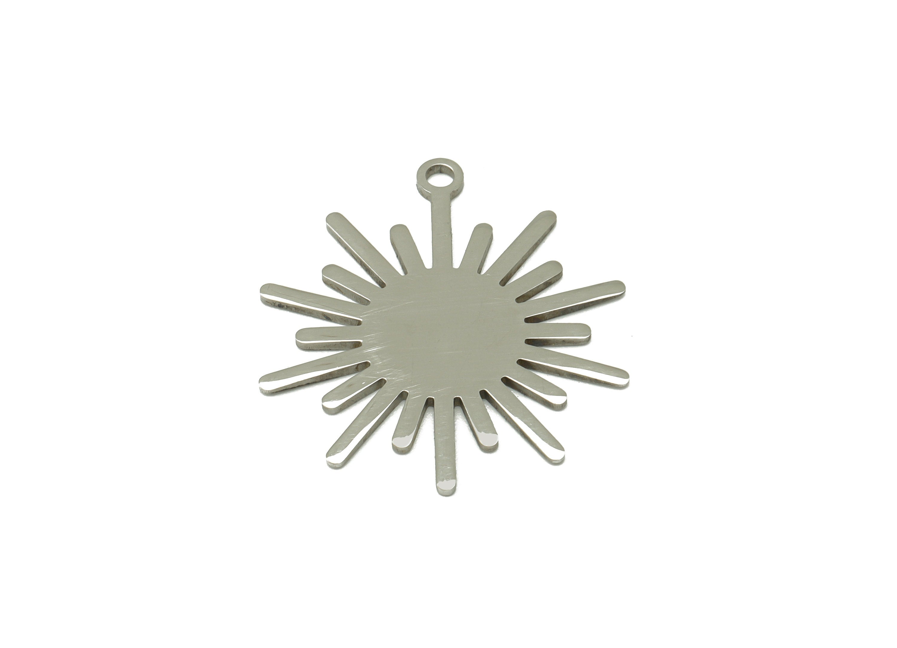 Stainless Steel Sun Earring Charm - Steel Sunshine Charm - 201 Stainless Steel -Steel Sunshine Pendant -29.94x23.6x0.98mm - SS1464 - DOMEDBAZAAR