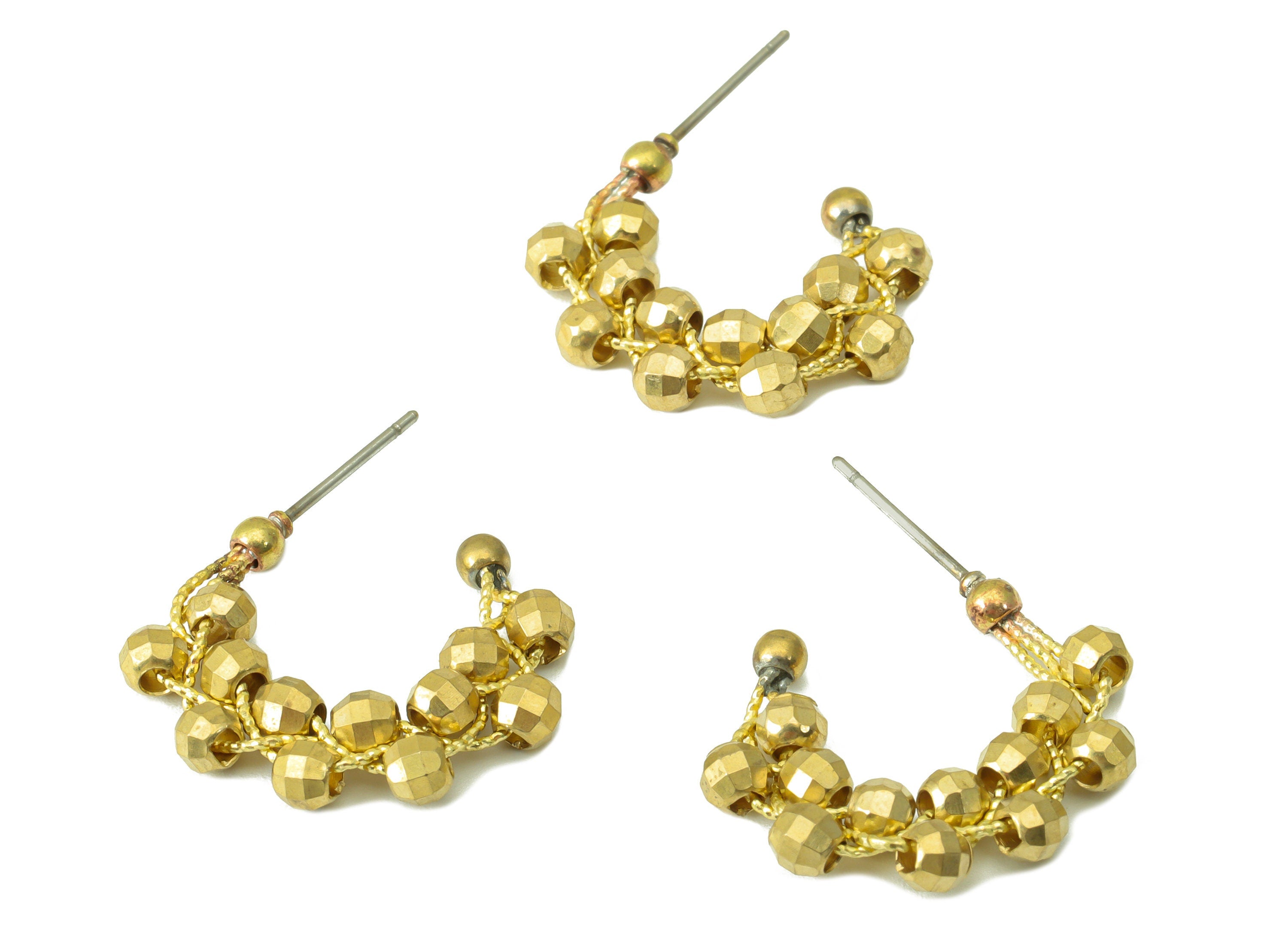 Brass Bead Earring Stud -Raw Brass C Hoop Bead - Wrapping Bead Stud - Beaded Brass Wire Earring Hoop -Jewelry Supplies - 29x22x3.8mm-PP8484 - DOMEDBAZAAR