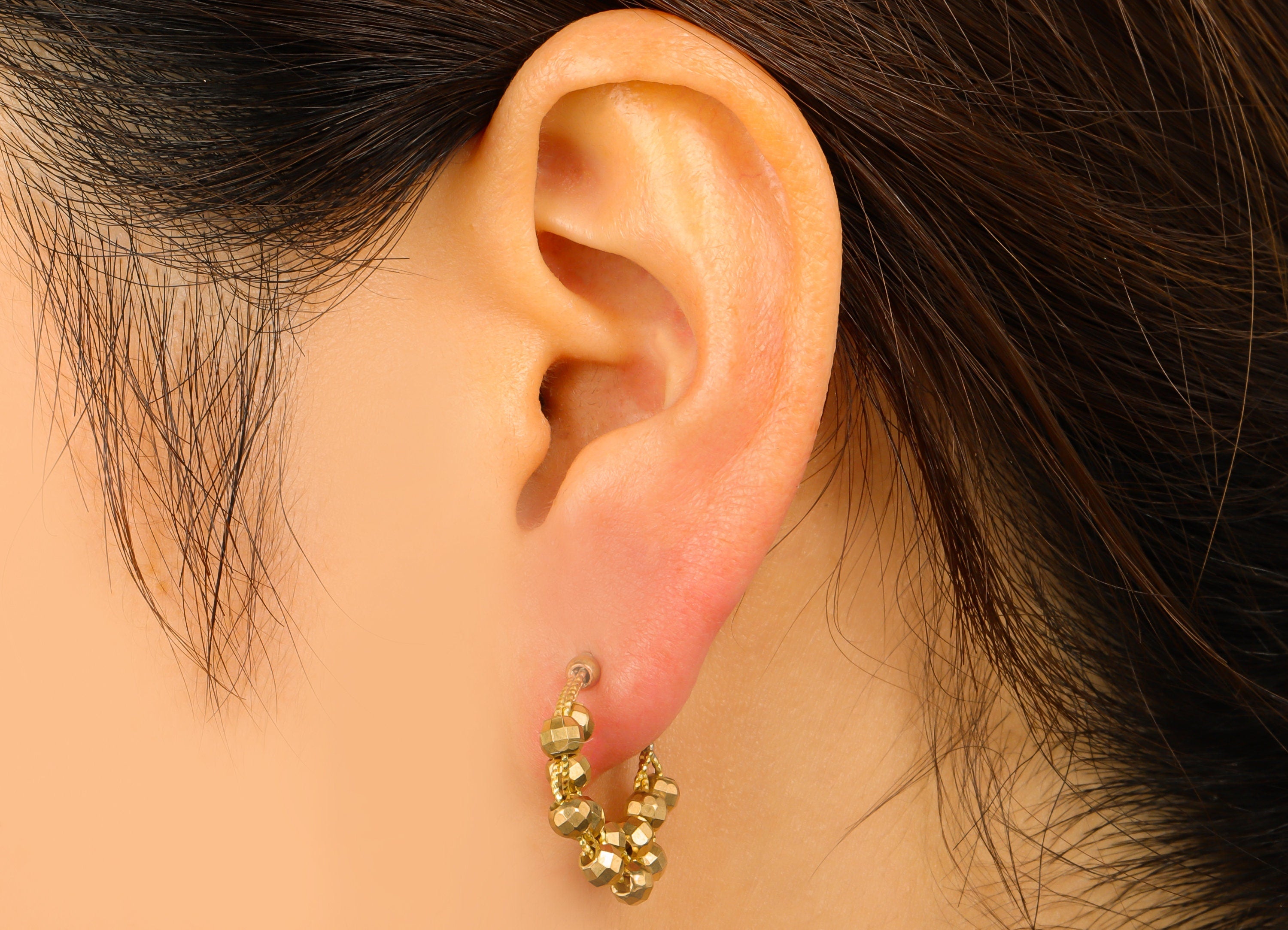 Brass Bead Earring Stud -Raw Brass C Hoop Bead - Wrapping Bead Stud - Beaded Brass Wire Earring Hoop -Jewelry Supplies - 29x22x3.8mm-PP8484 - DOMEDBAZAAR