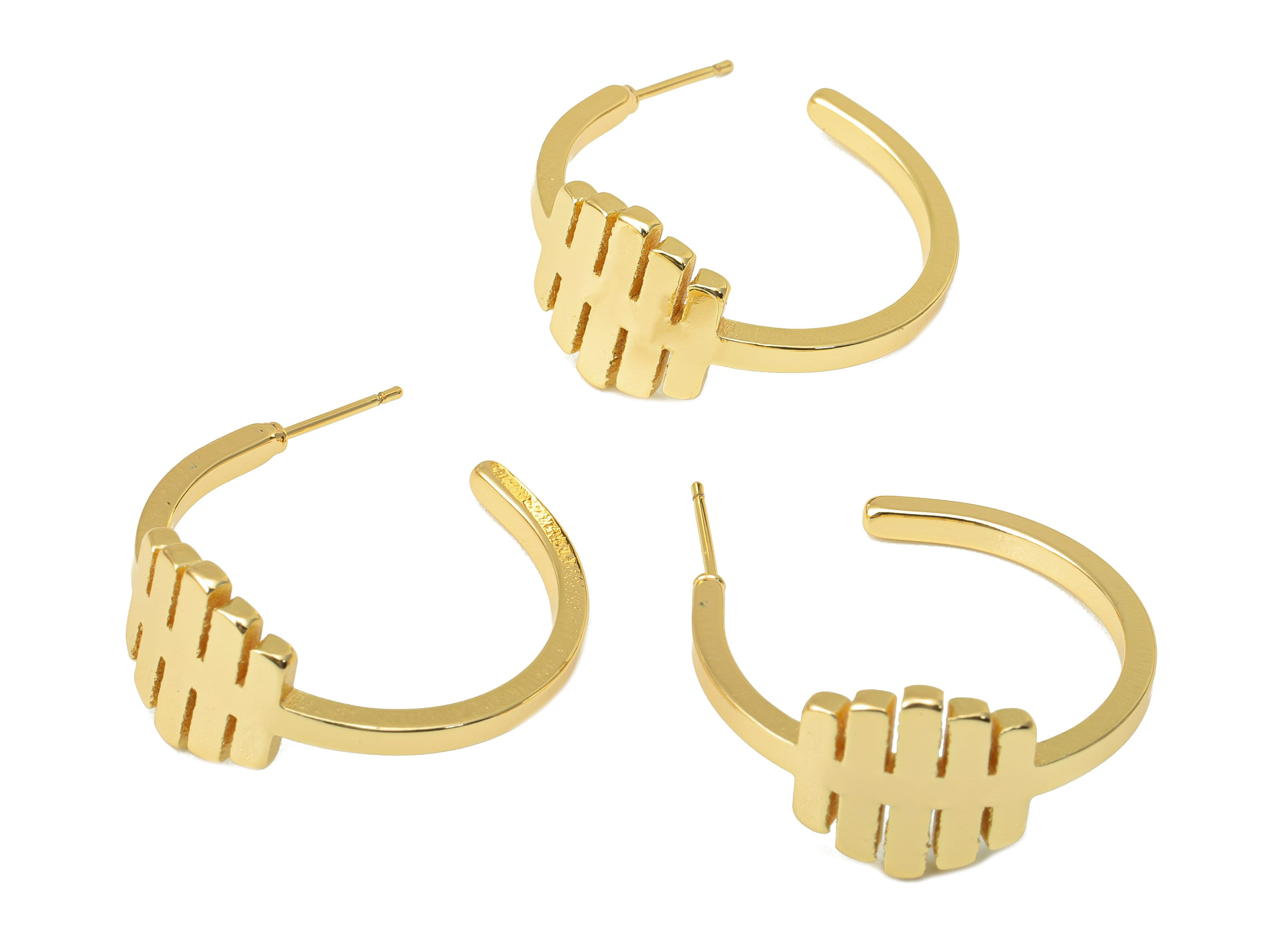 Brass Hoop Open Earring Stud - Brass C Hoop Earring Post -Pan Flute Hoop Earring -18K Real Gold Plated -32.71x 28.81x 2.52mm- RGP6339 - DOMEDBAZAAR