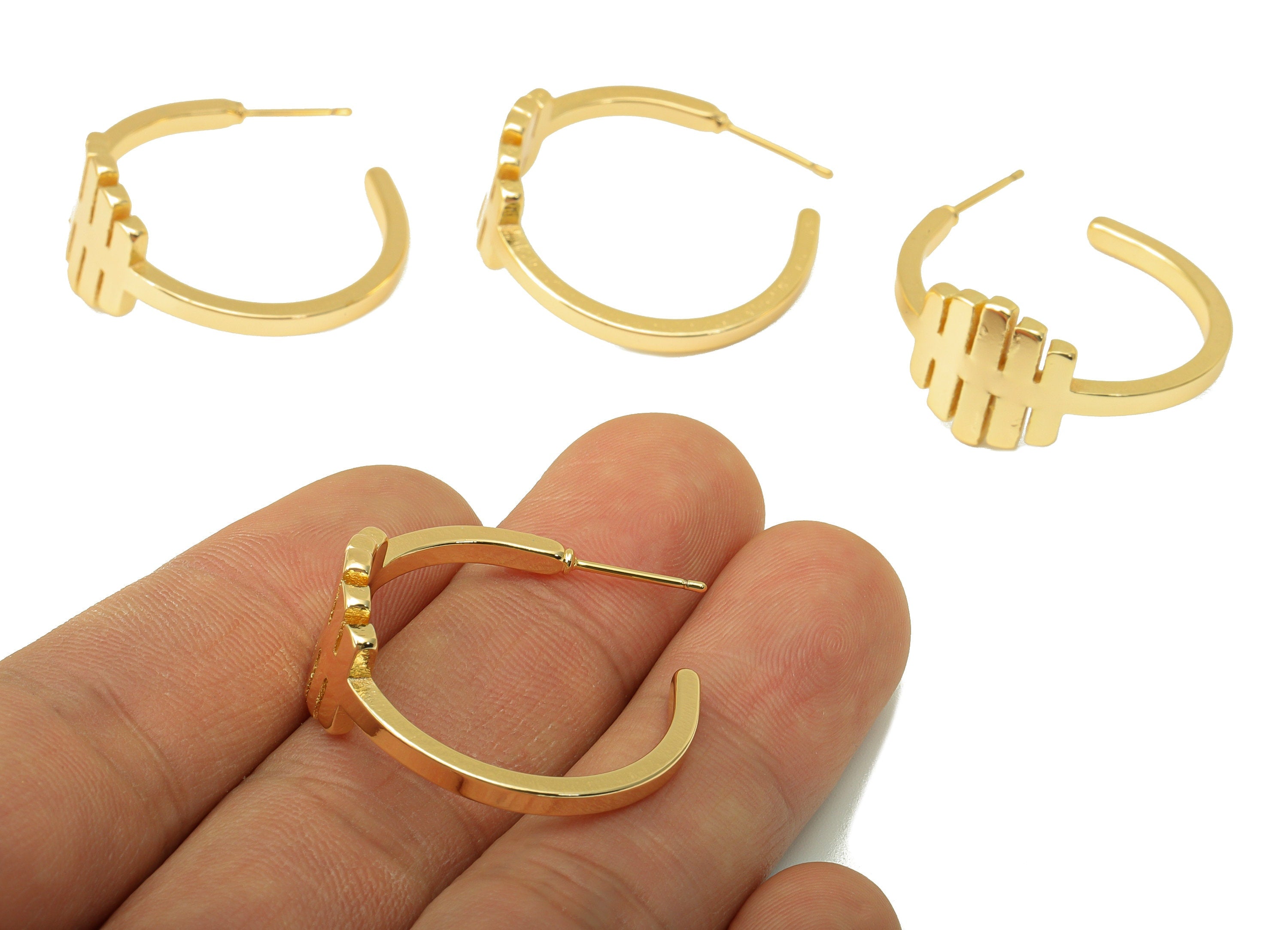 Brass Hoop Open Earring Stud - Brass C Hoop Earring Post -Pan Flute Hoop Earring -18K Real Gold Plated -32.71x 28.81x 2.52mm- RGP6339 - DOMEDBAZAAR