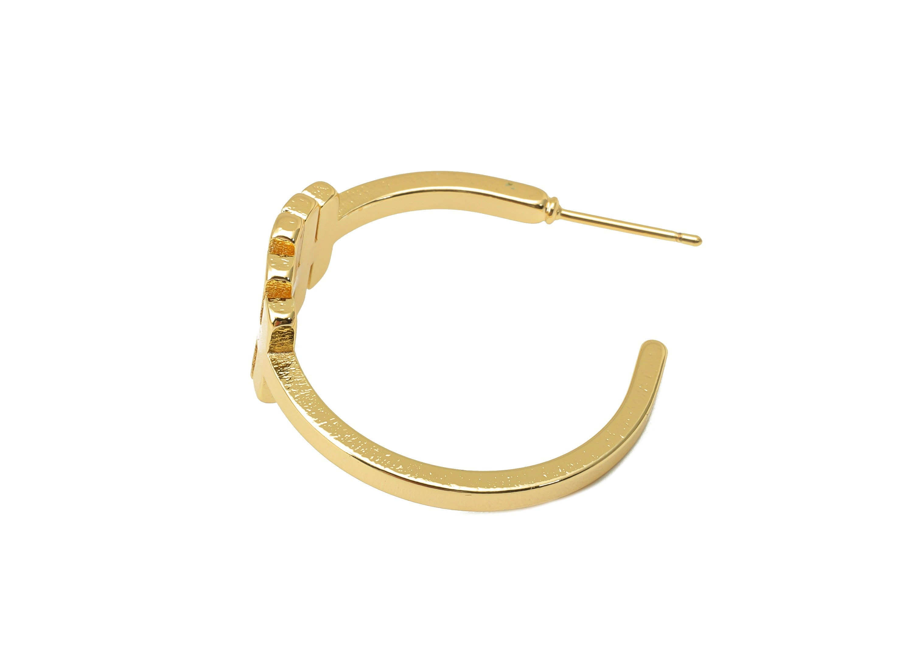 Brass Hoop Open Earring Stud - Brass C Hoop Earring Post -Pan Flute Hoop Earring -18K Real Gold Plated -32.71x 28.81x 2.52mm- RGP6339 - DOMEDBAZAAR