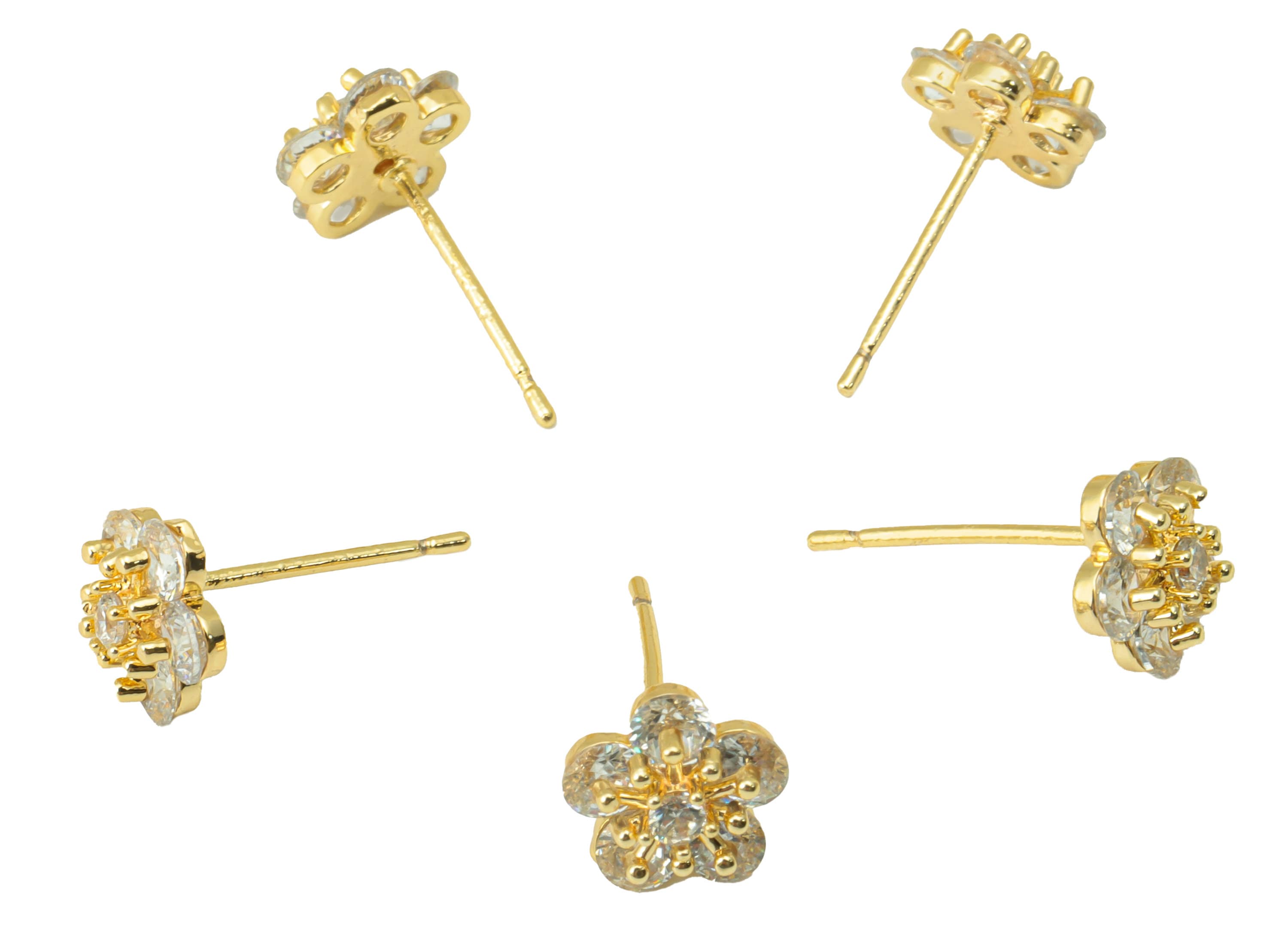 Brass Flower Earring Stud - Brass Cubic Zirconia Earring Post -CZ Post - Mini Daisy Stud Earring -18K Real Gold Plated - 8x8x3.48mm- RGP6350 - DOMEDBAZAAR