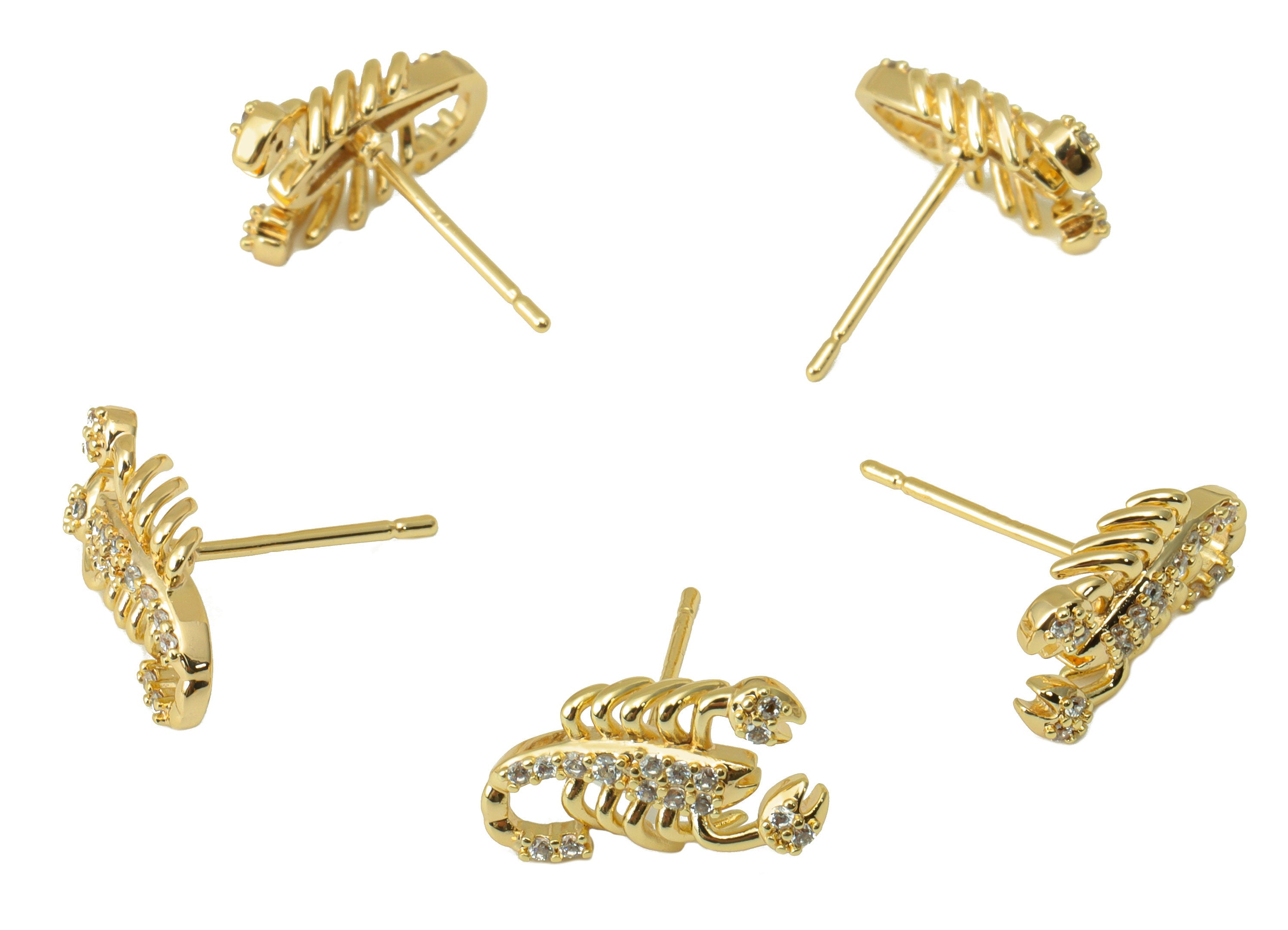 Brass Scorpion Earring Stud - Brass Cubic Zirconia Earring Post -CZ Post - Animal Stud Earring -18K Real Gold Plated - 13x7x3.19mm- RGP6375 - DOMEDBAZAAR
