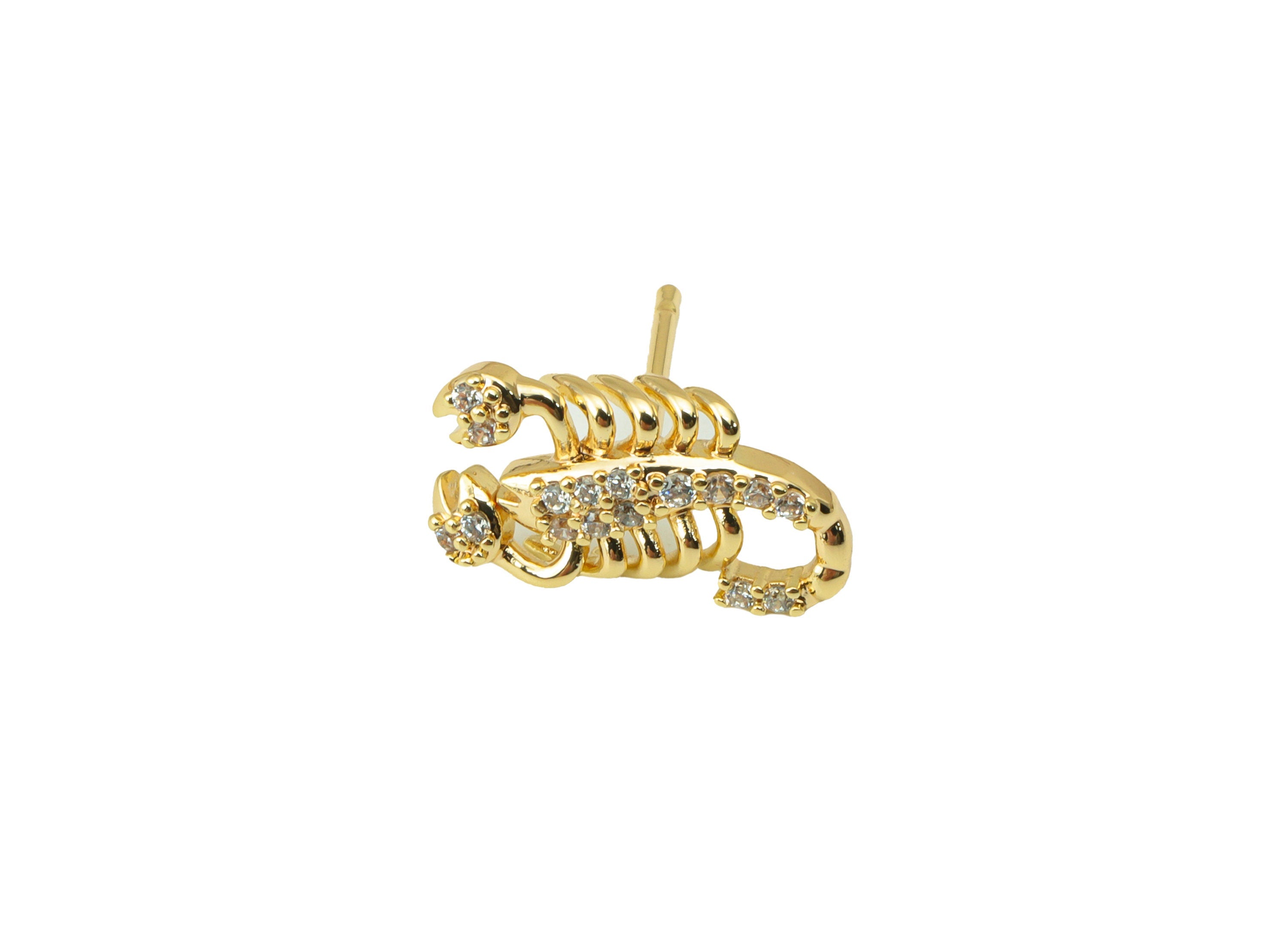 Brass Scorpion Earring Stud - Brass Cubic Zirconia Earring Post -CZ Post - Animal Stud Earring -18K Real Gold Plated - 13x7x3.19mm- RGP6375 - DOMEDBAZAAR