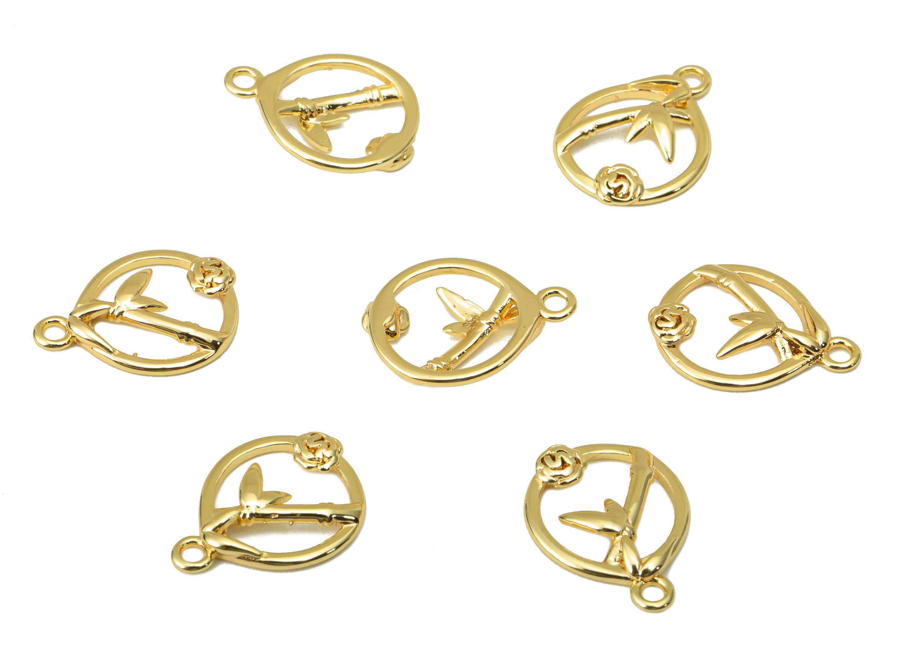 Brass Bamboo Earring Charm - Brass Leaf Earring Charms - Botanical Pendant - for Necklace - 18K Real Gold Plated -14.66x10.85x2.18mm-RGP6321 - DOMEDBAZAAR