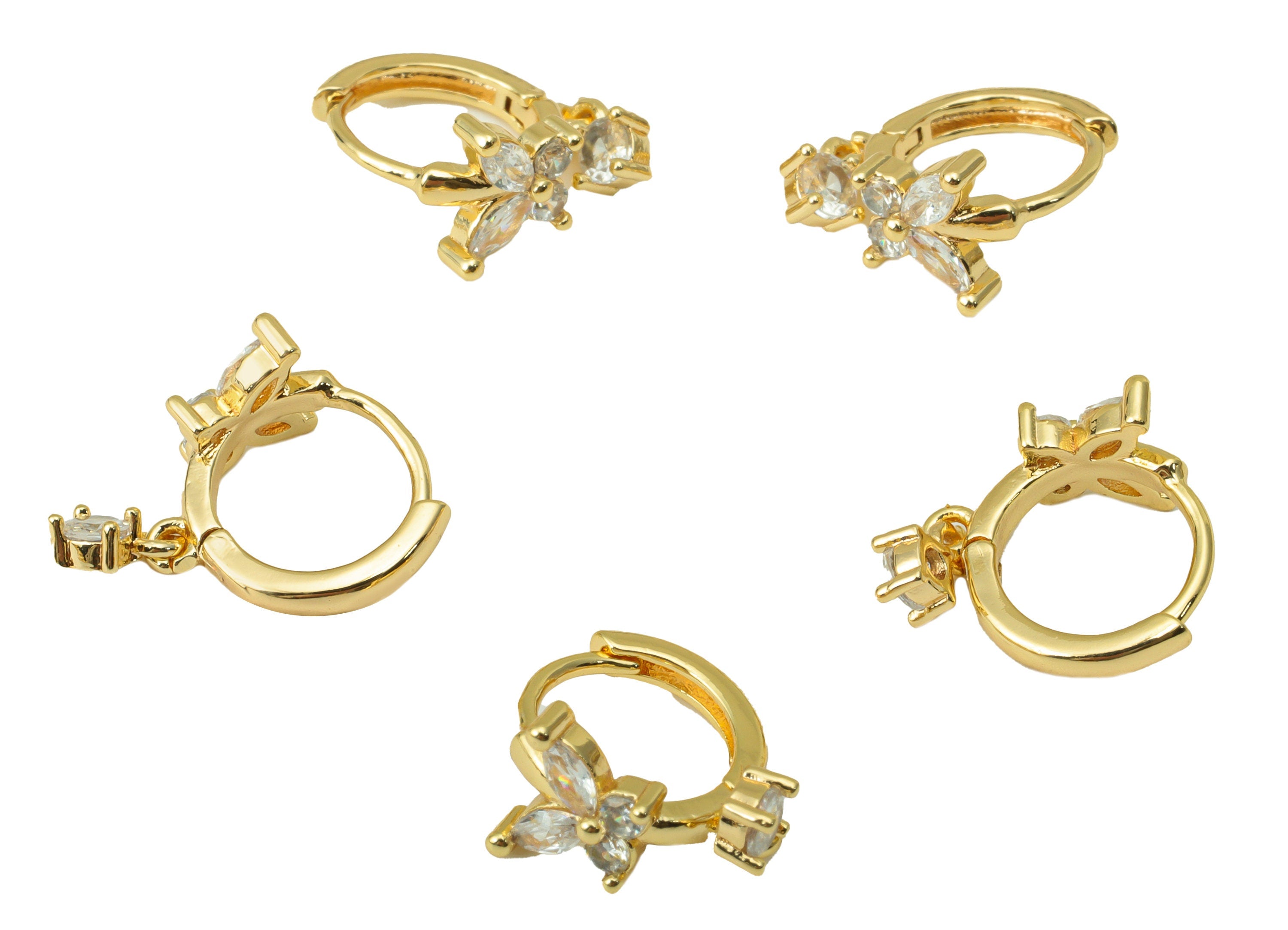 Brass Butterfly Earring Clasp - Brass CZ Huggie Hoop Clasp - Cubic Zirconia Butterfly Bow Hoop Clasp -18K Real Gold Plated-18x12x3mm-RGP6382 - DOMEDBAZAAR