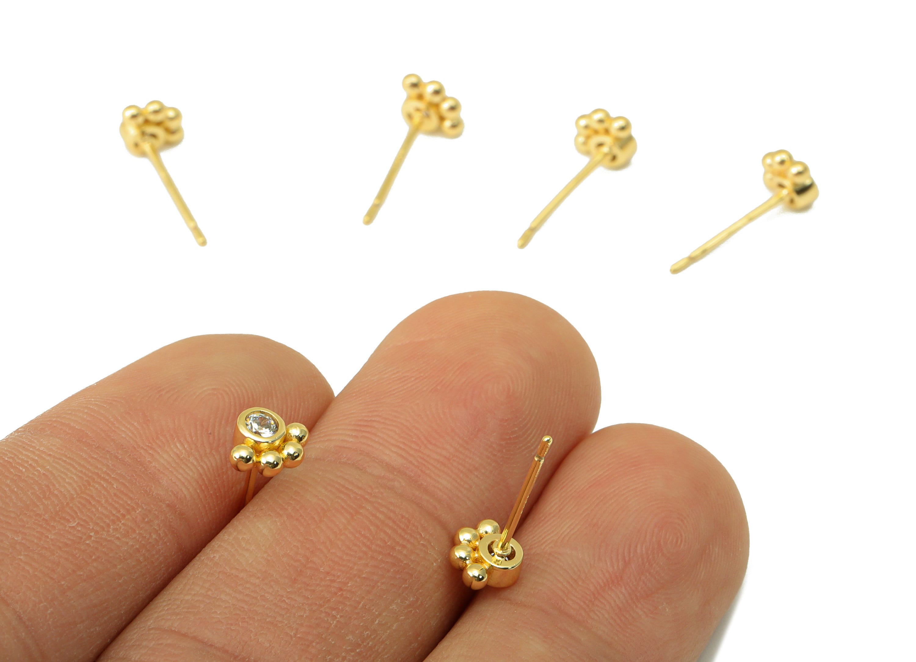 Brass Dog Paw Earring Stud - Brass Paw Earring Post -Cubic Zirconia Earring Post - Earring Stud -18K Real Gold Plated - 12x3x2mm- RGP6405 - DOMEDBAZAAR