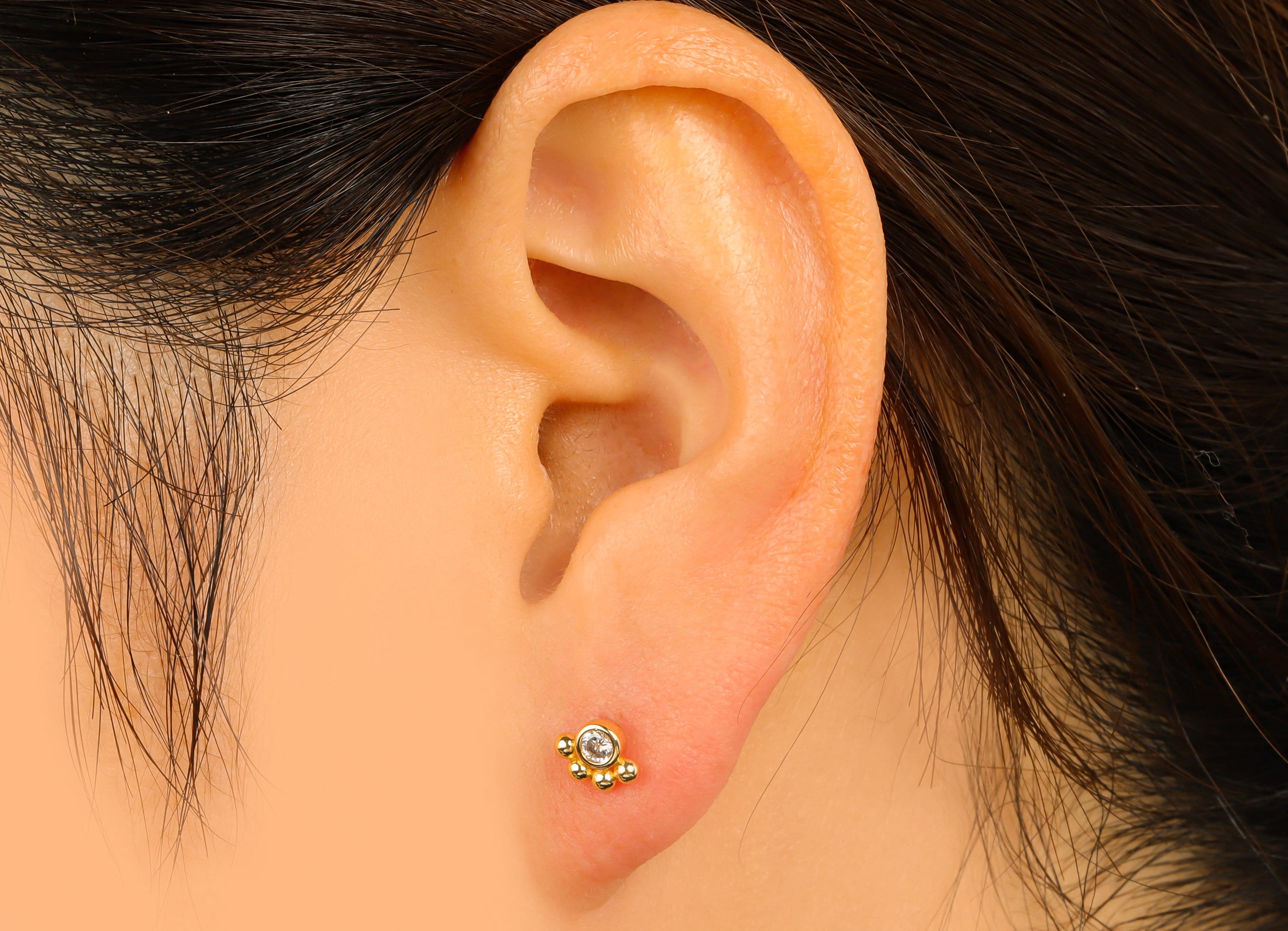 Brass Dog Paw Earring Stud - Brass Paw Earring Post -Cubic Zirconia Earring Post - Earring Stud -18K Real Gold Plated - 12x3x2mm- RGP6405 - DOMEDBAZAAR