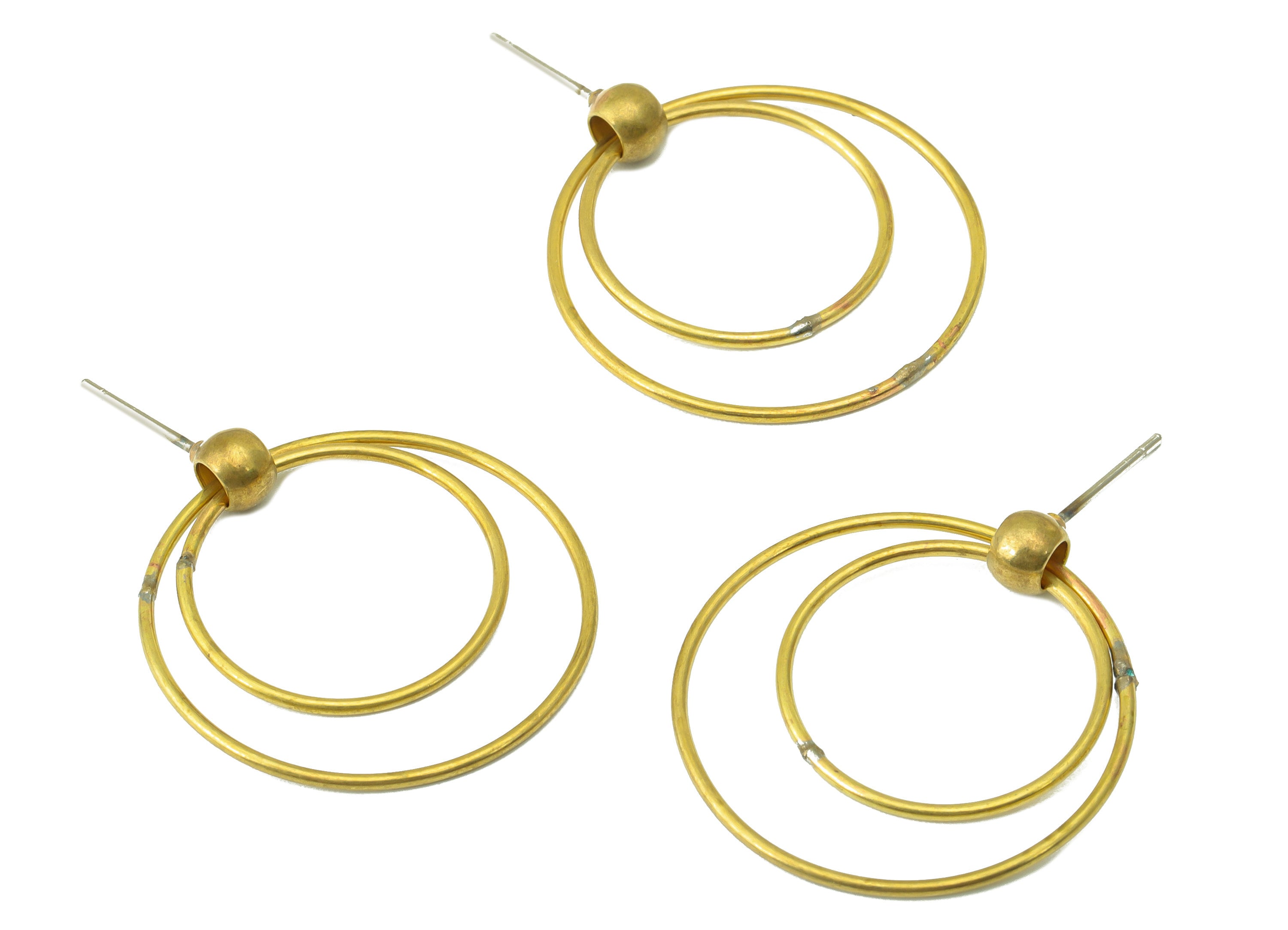 Hoop Ball Stud Earring - Raw Brass Earring Post - Double Ring Earring Post - Rings Ball Stud Earring - Jewelry Supplies - 27x26x1mm - PP8420 - DOMEDBAZAAR