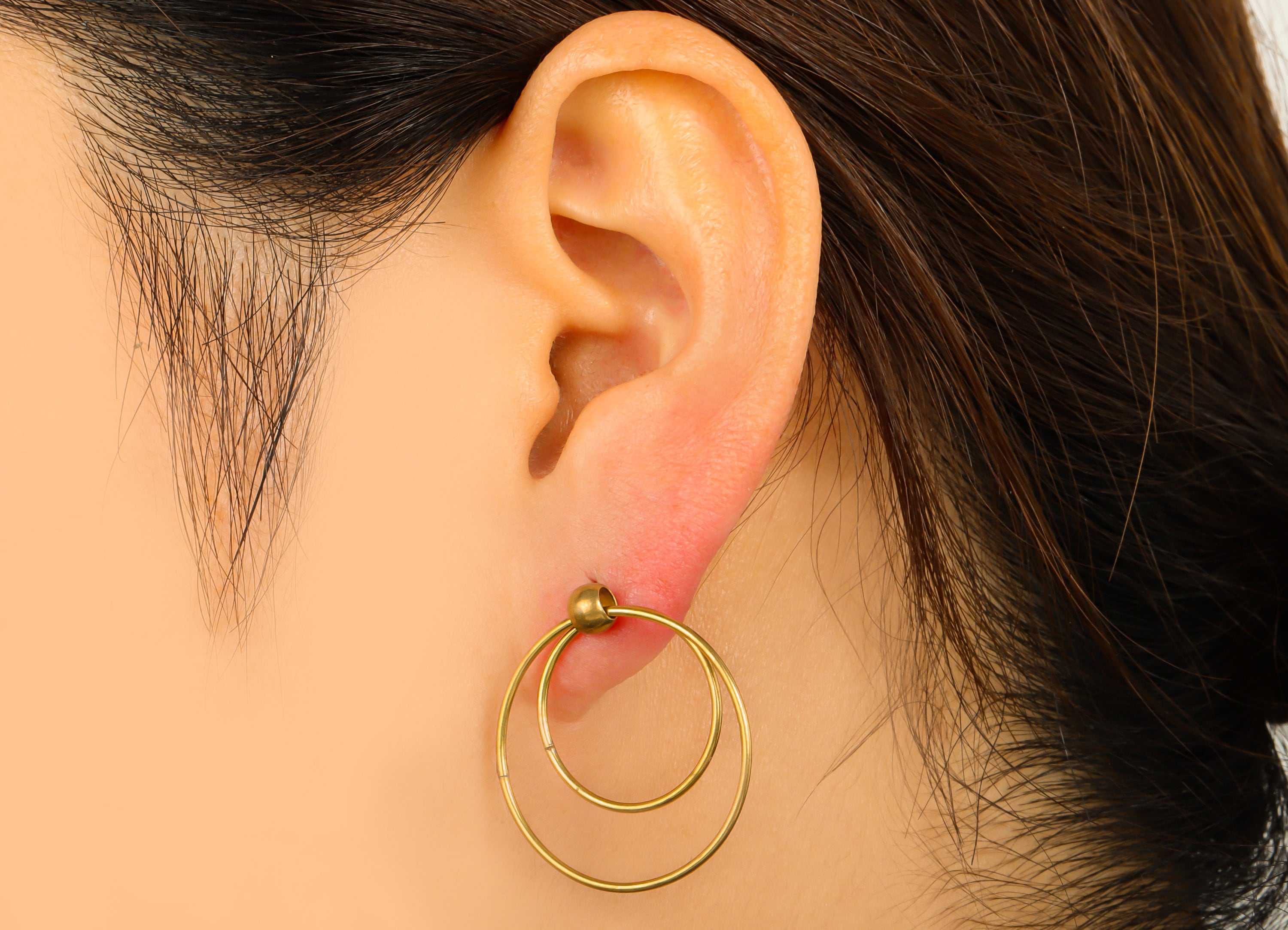 Hoop Ball Stud Earring - Raw Brass Earring Post - Double Ring Earring Post - Rings Ball Stud Earring - Jewelry Supplies - 27x26x1mm - PP8420 - DOMEDBAZAAR