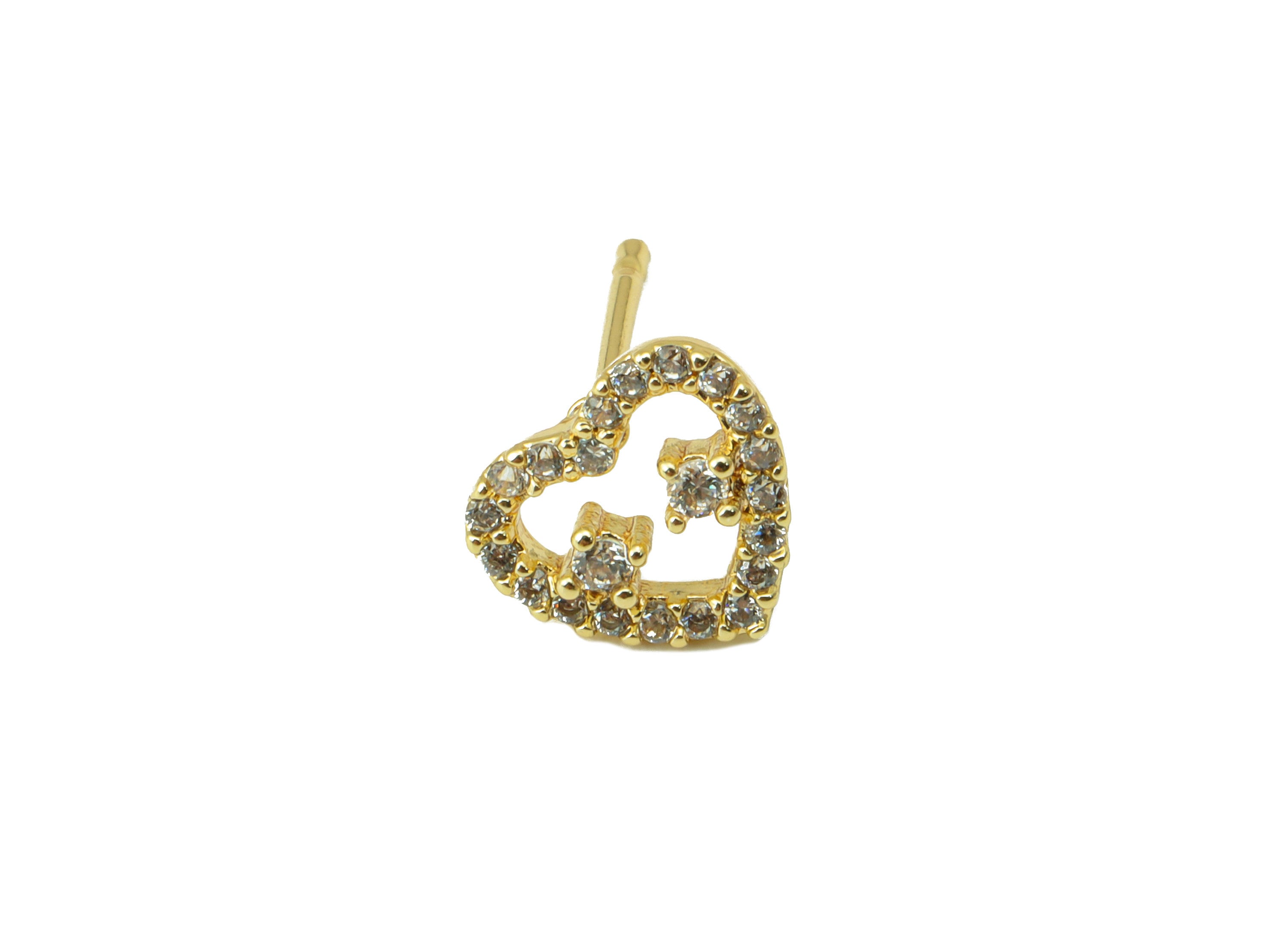 Brass Heart Earring Stud - Brass Stars Heart Earring Post -Cubic Zirconia Earring Post -18K Real Gold Plated - 8.16x8.87x 2.24mm- RGP6421 - DOMEDBAZAAR