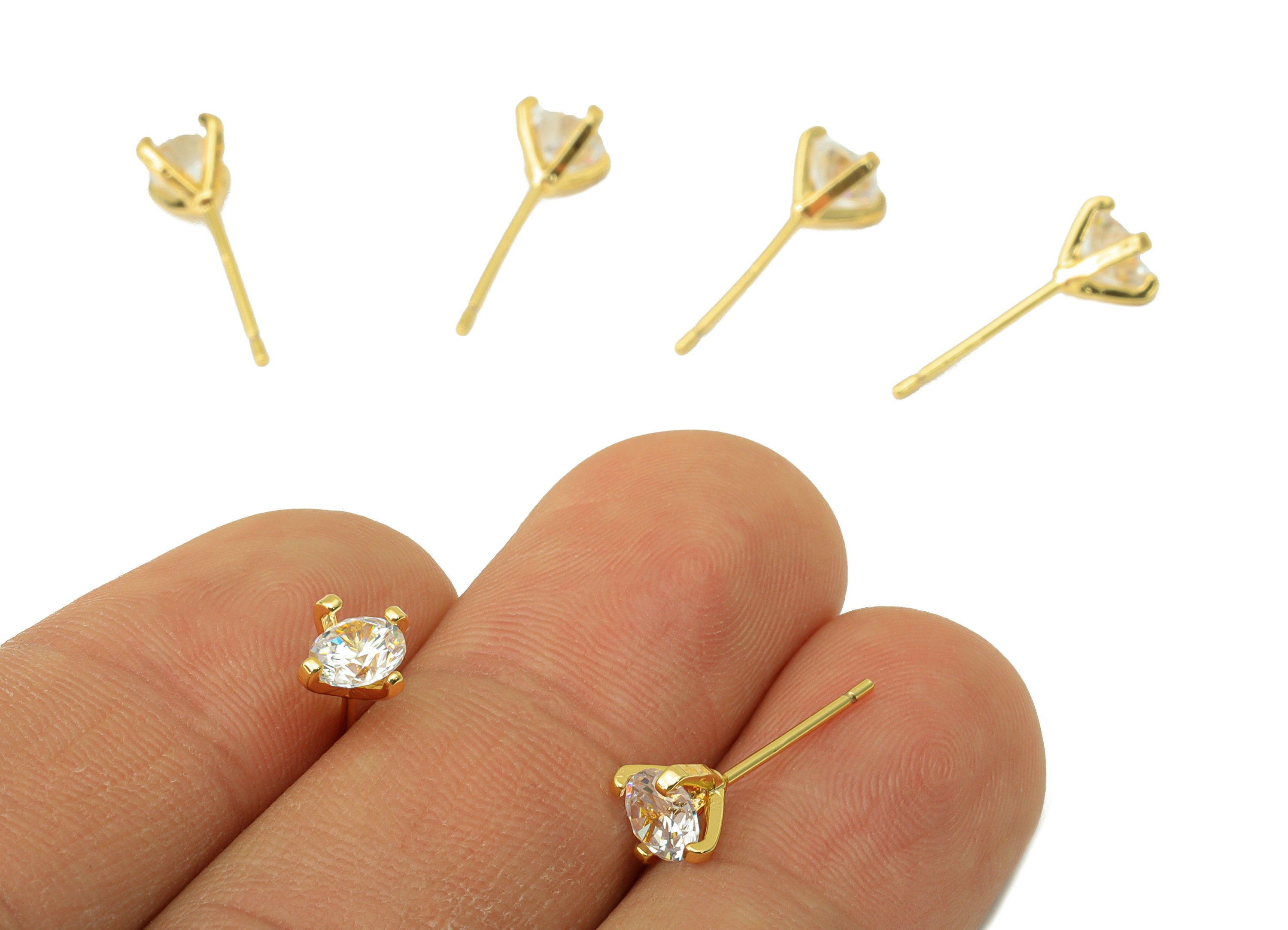 Brass Round Earring Stud - Brass CZ Earring Post - Minimalist Earring - Cubic Zirconia Stud -18K Real Gold Plated - 5.2x5.2x3.64mm- RGP6446 - DOMEDBAZAAR