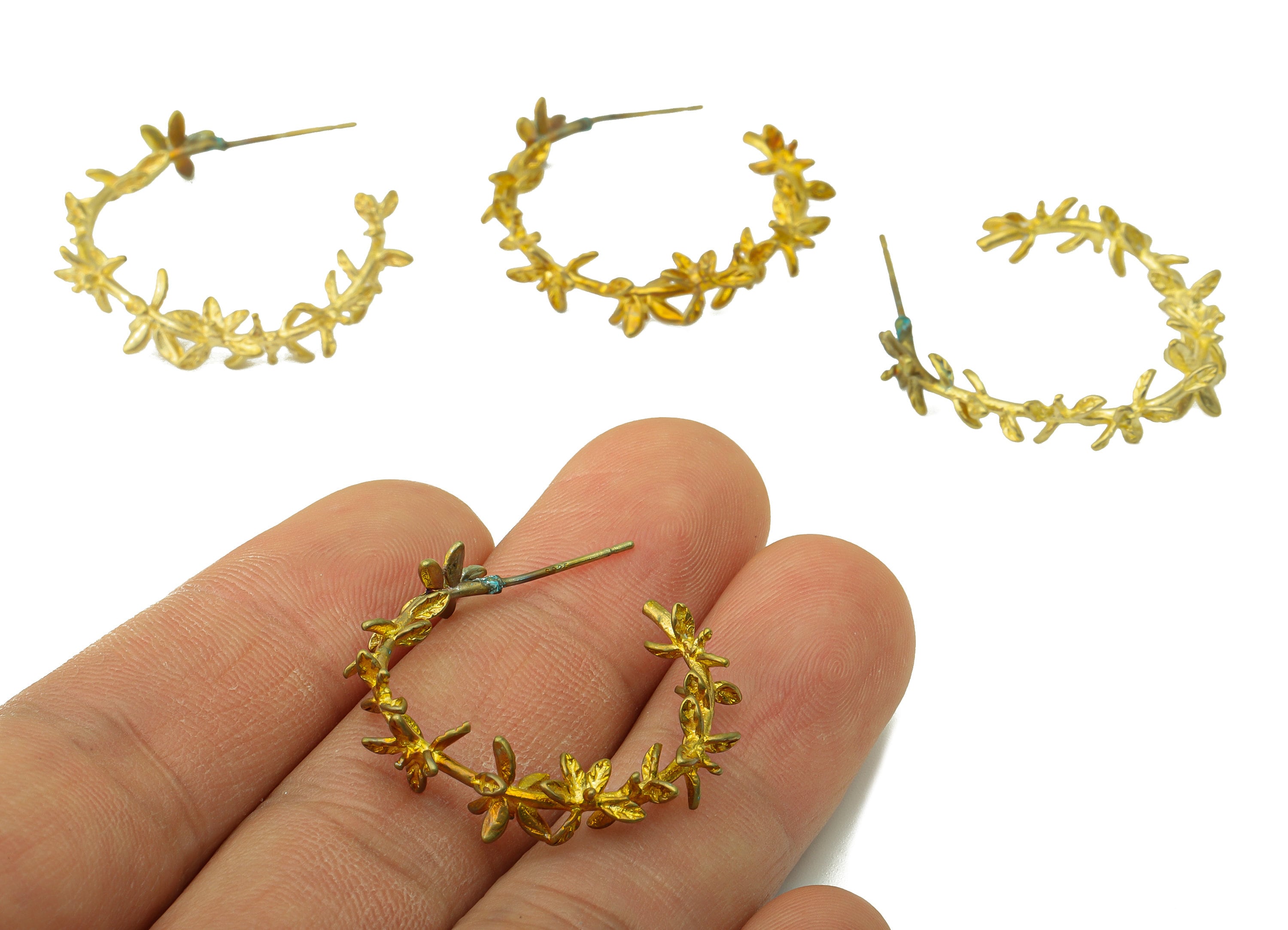 Brass Flower Earring Stud –Raw Brass C Hoop Stud - Branch Hoop Earring - Brass Leaf Earring Hoop -Jewelry Supplies - 30.93x34.1x5.8mm-PP8450 - DOMEDBAZAAR