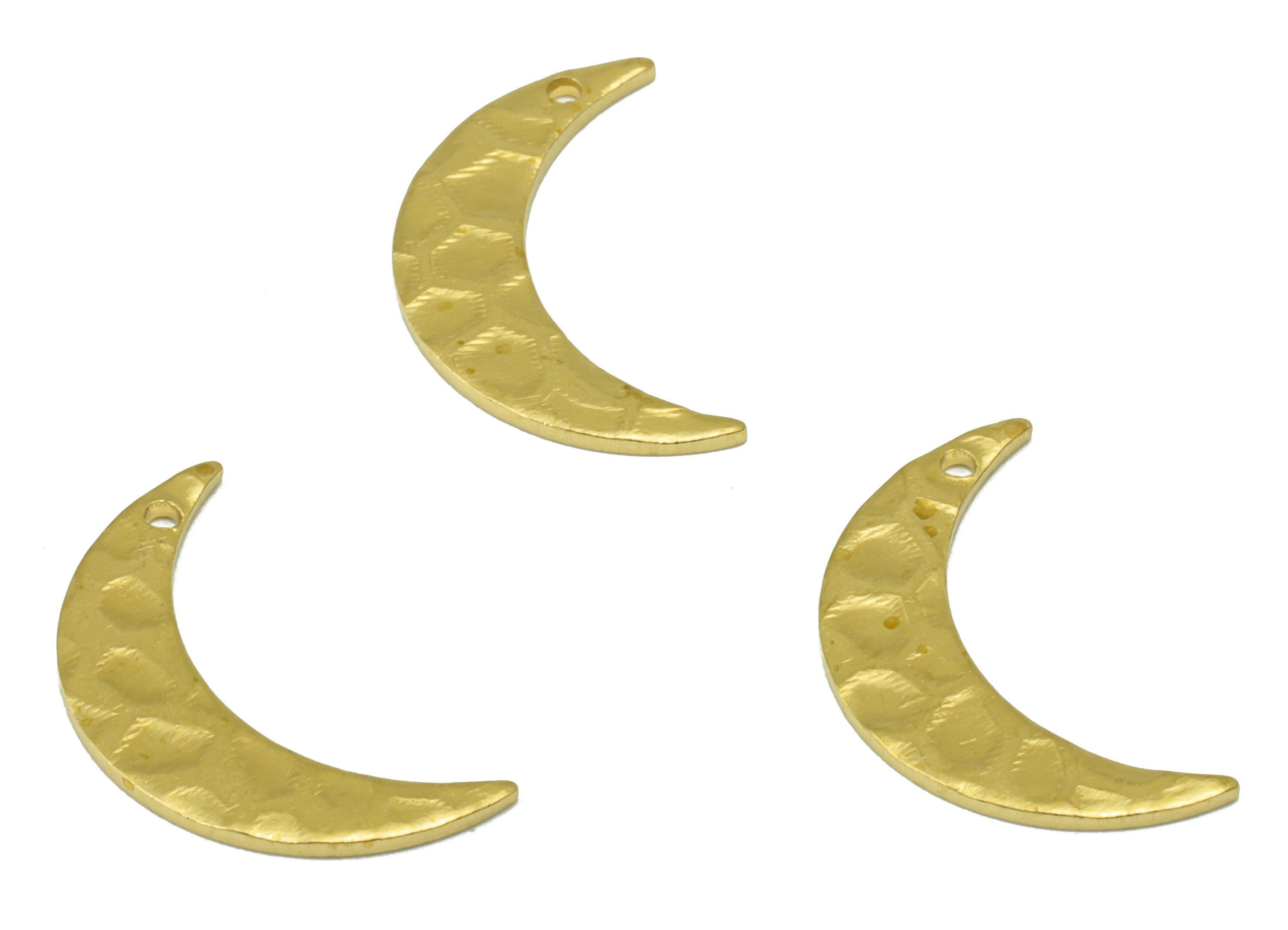 Brass Moon Earring Charms - Raw Brass Hammered Crescent Pendant - Earring Findings - Jewelry Making Supplies - 16.16x4.28x 0.78mm - PP8605 - DOMEDBAZAAR