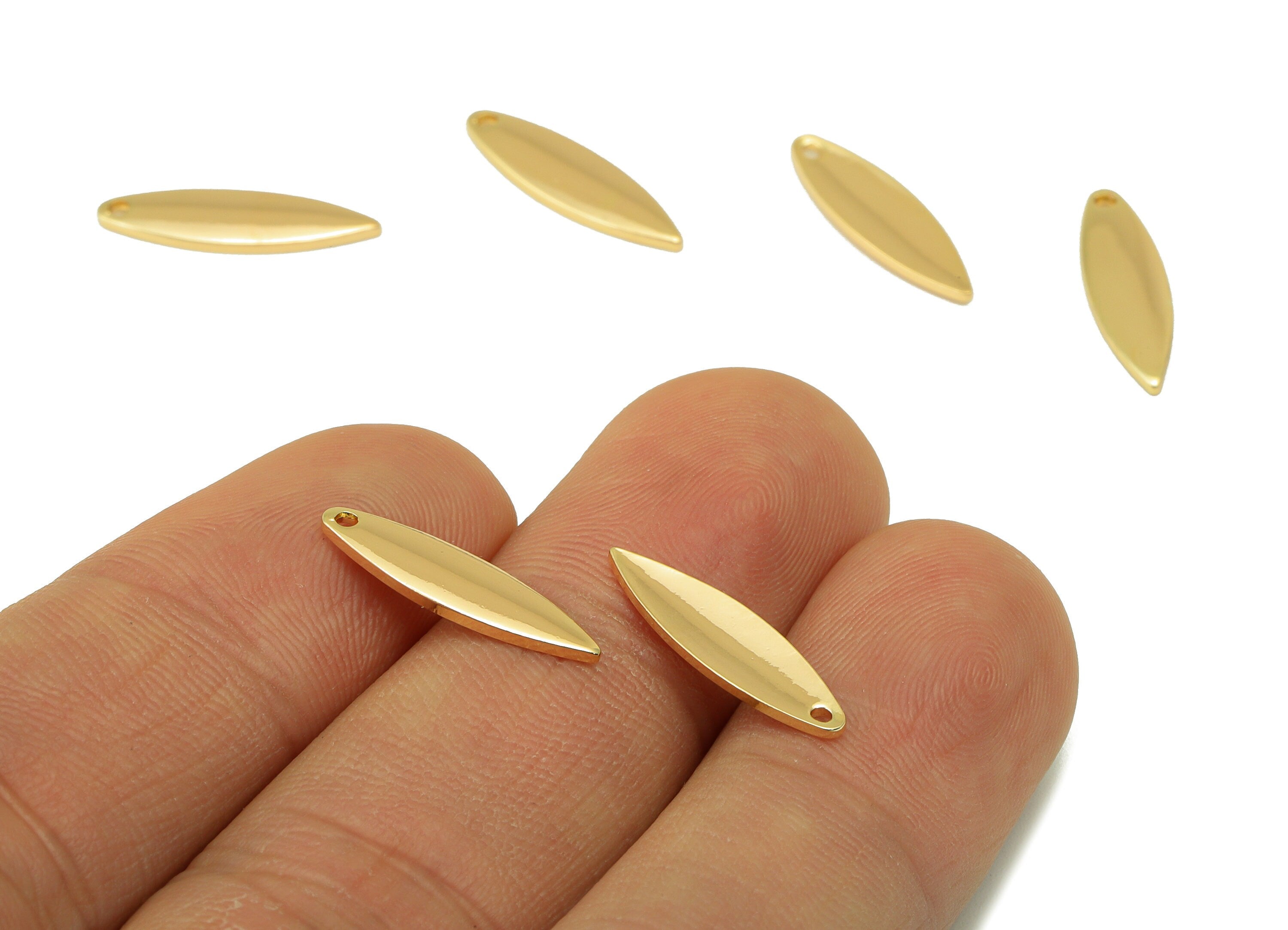 Brass Earring Charm - Semi Marquise Earring Charm - Marquise Necklace- Brass Pendant - 18K Real Gold Plating - 17.63x5.15x 1.28mm - RGP6697 - DOMEDBAZAAR