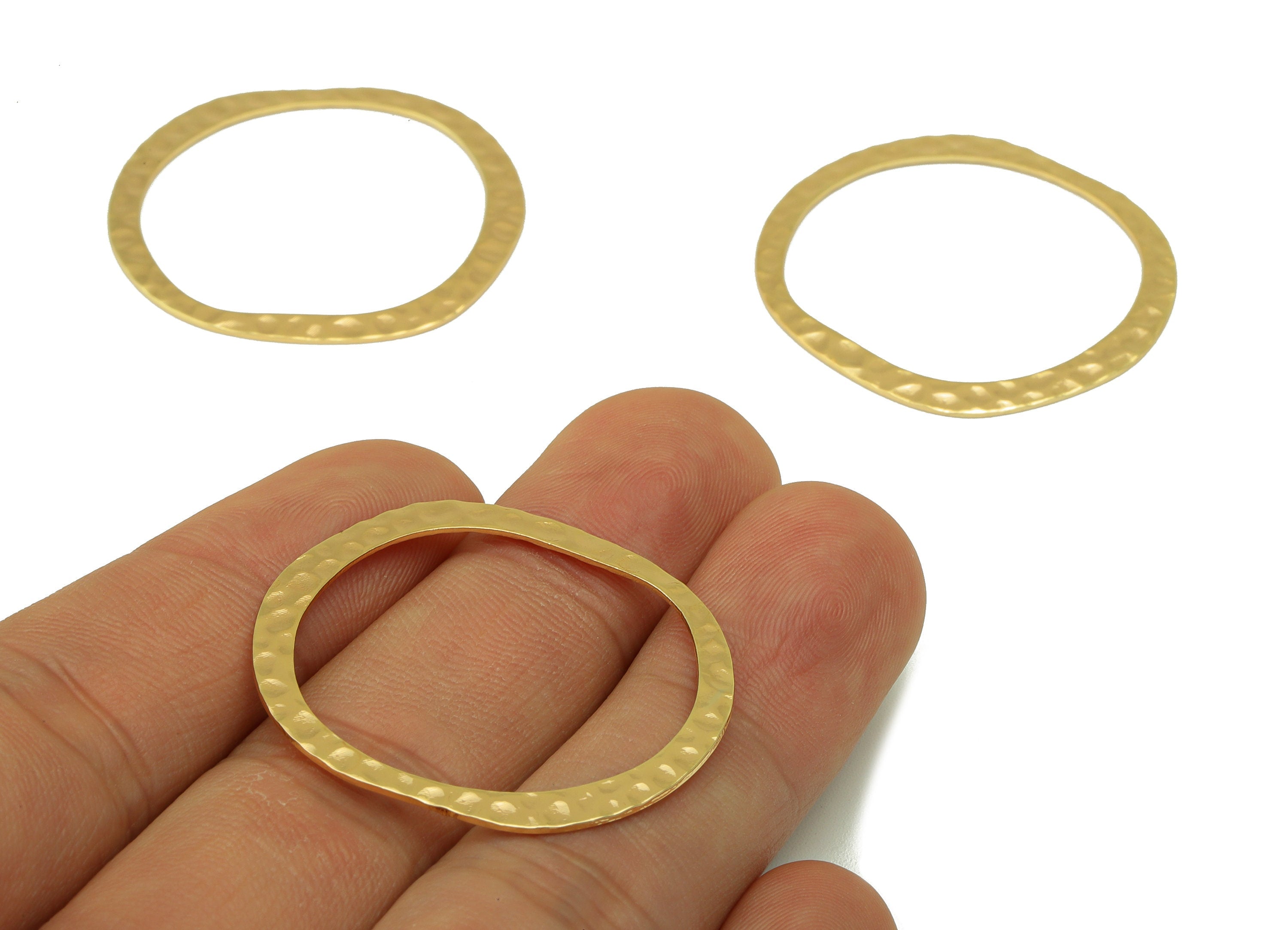 Brass Earring Charm - Hammered Earring Charm - Round Necklace- Irregular Ring - 18K Real Gold Plating - 31.82x 33.94 x 0.62mm - RGP6698 - DOMEDBAZAAR