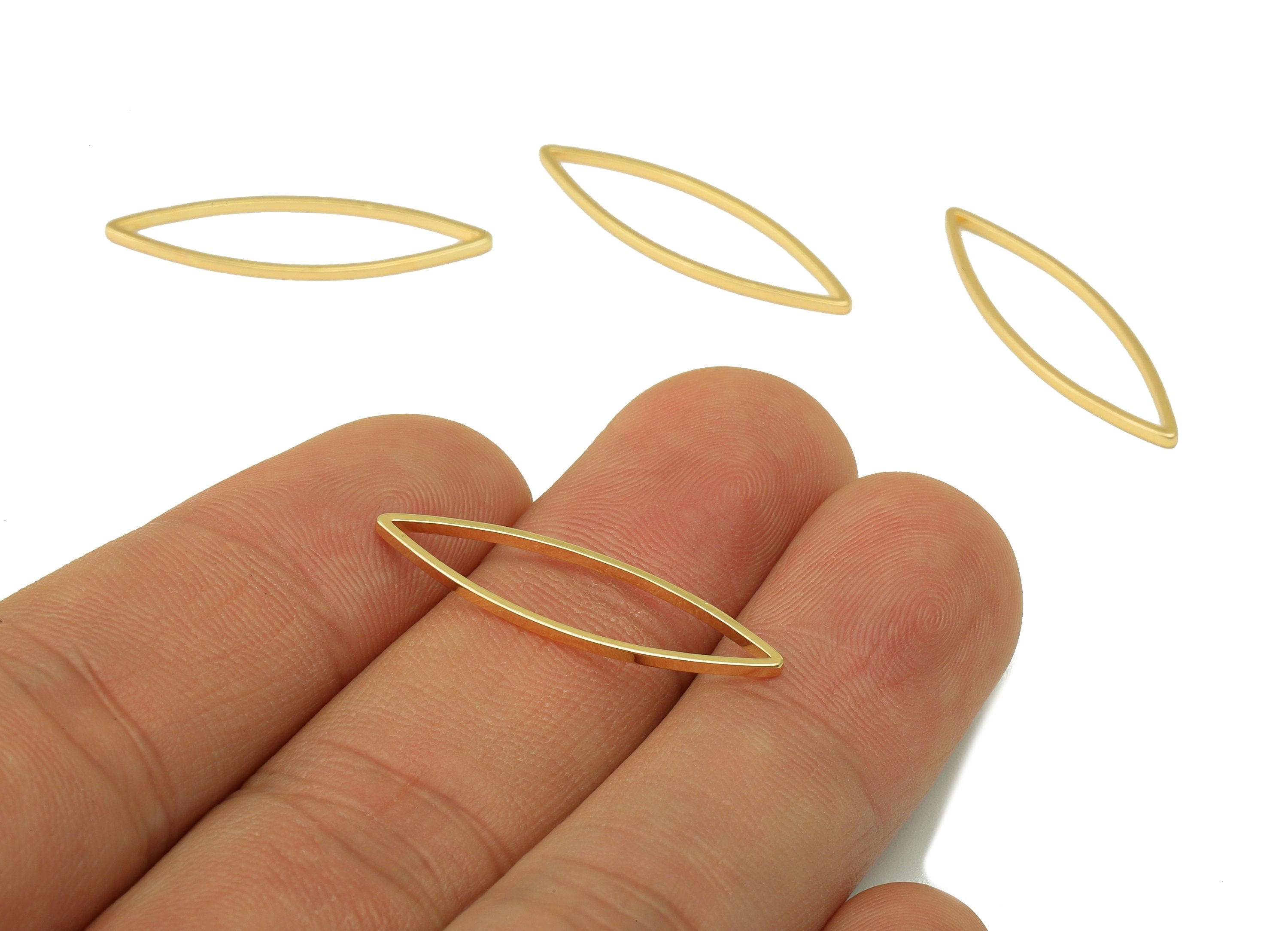 Brass Earring Charm - Semi Marquise Earring Connector - Marquise Ring Charm- Brass Pendant - 18K Real Gold Plating - 28.05x8x1mm - RGP6695 - DOMEDBAZAAR
