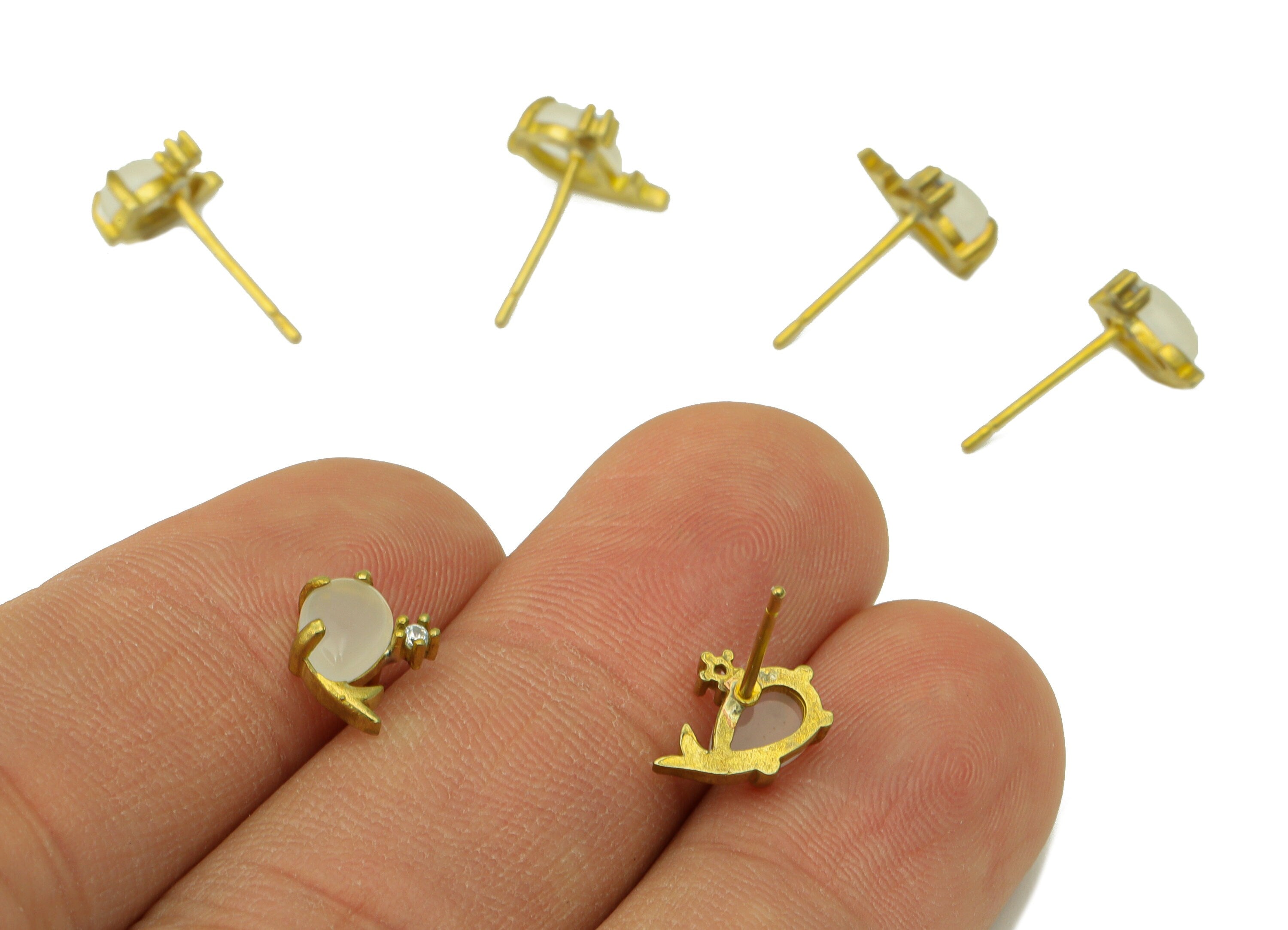 Brass Whale Earring Stud - Raw Brass Pink Whale Earring Post - Marine Earring Post - Cubic Zirconia - Earring Post - 9.97x7.6x3.25mm- PP8576 - DOMEDBAZAAR