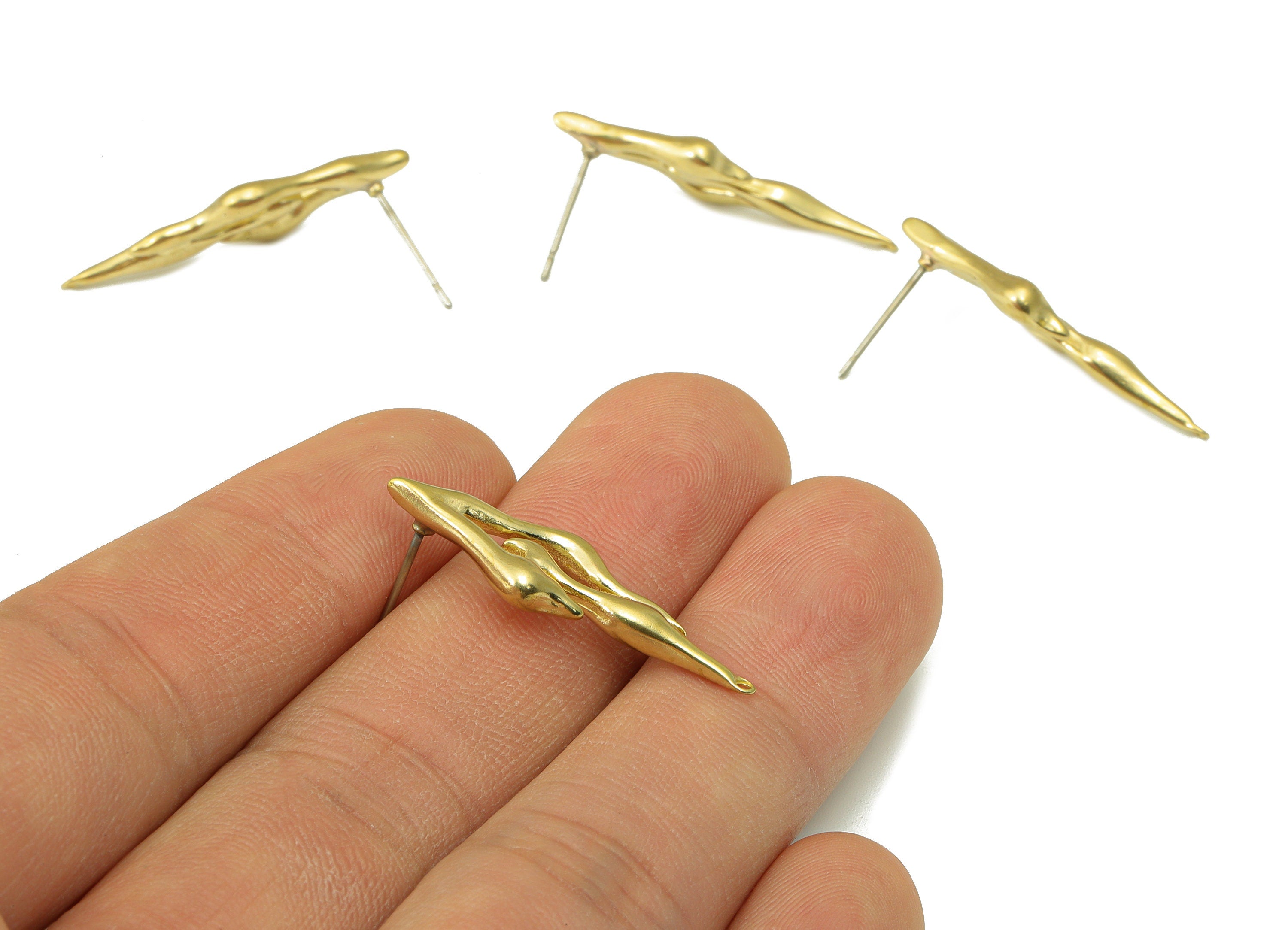 Brass Irregular Earring Stud - Burning Earring Post -Melting Stud With Loop -Melting Earring with Loop - 30.39x11.07x3.33mm- PP8472 - DOMEDBAZAAR